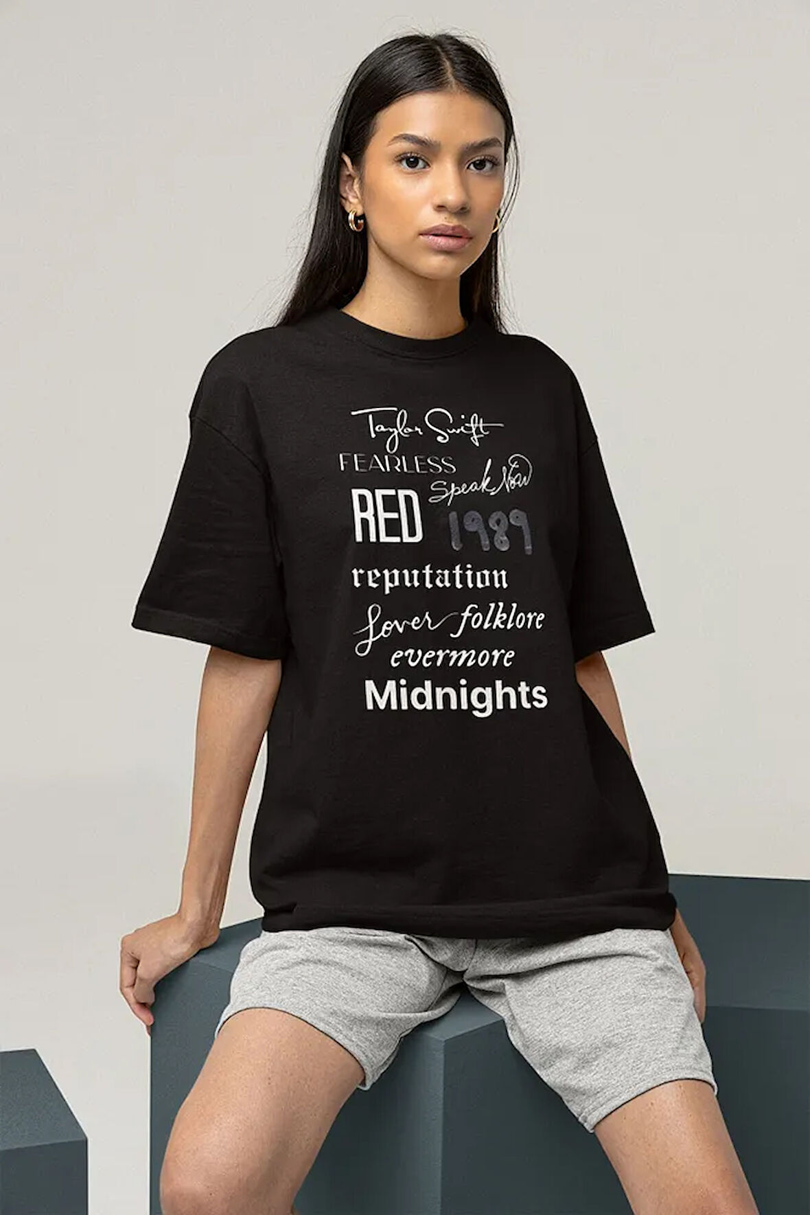Red Midnights 1989 Albüm İsimleri Yazılı Unisex Tişört, Oversize Şarkıcı Taylor Swift Tişört