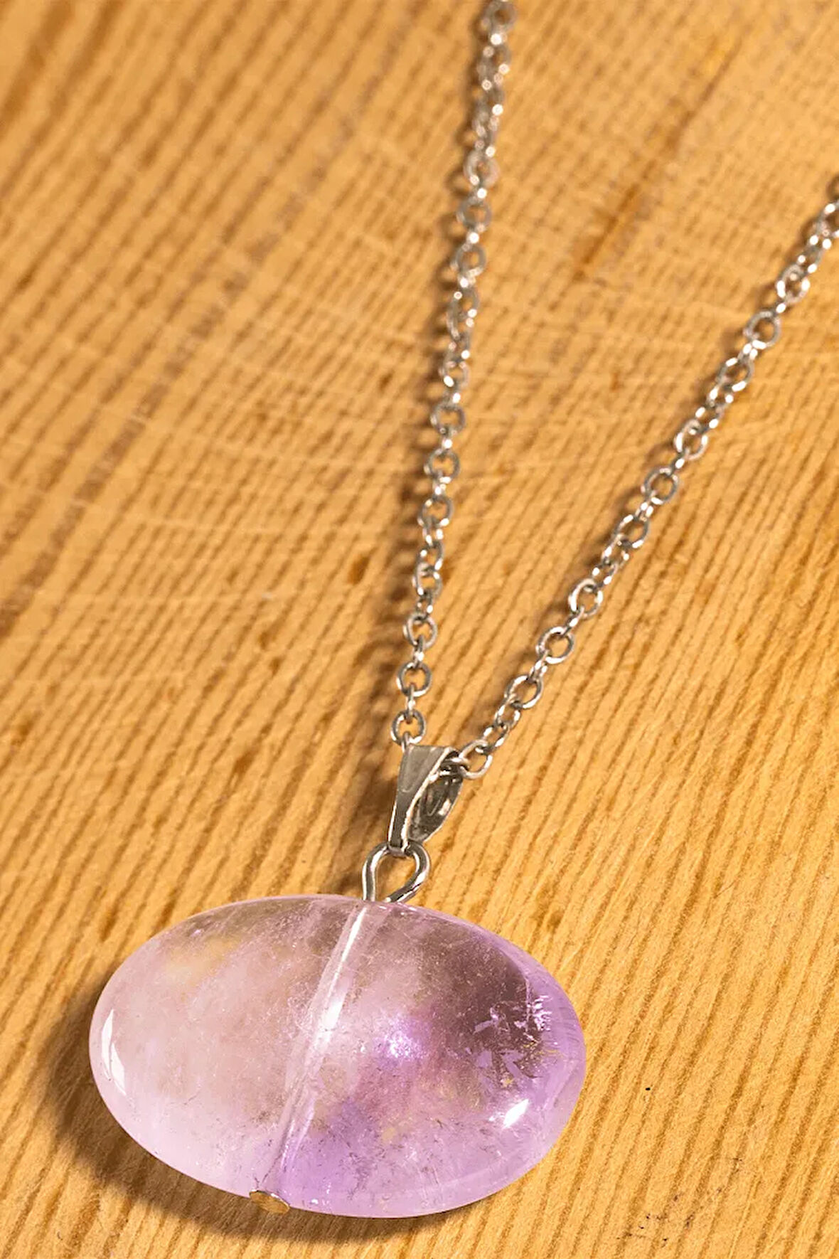 Sertifikalı Oval Model Ametist Taşı Kolye