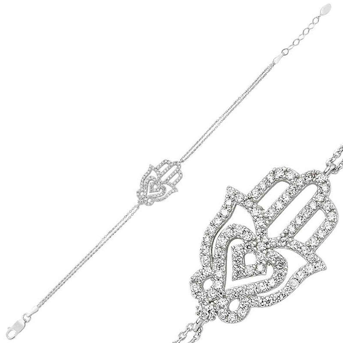 925 Ayar Gümüş Fatma Ana Eli Bileklik