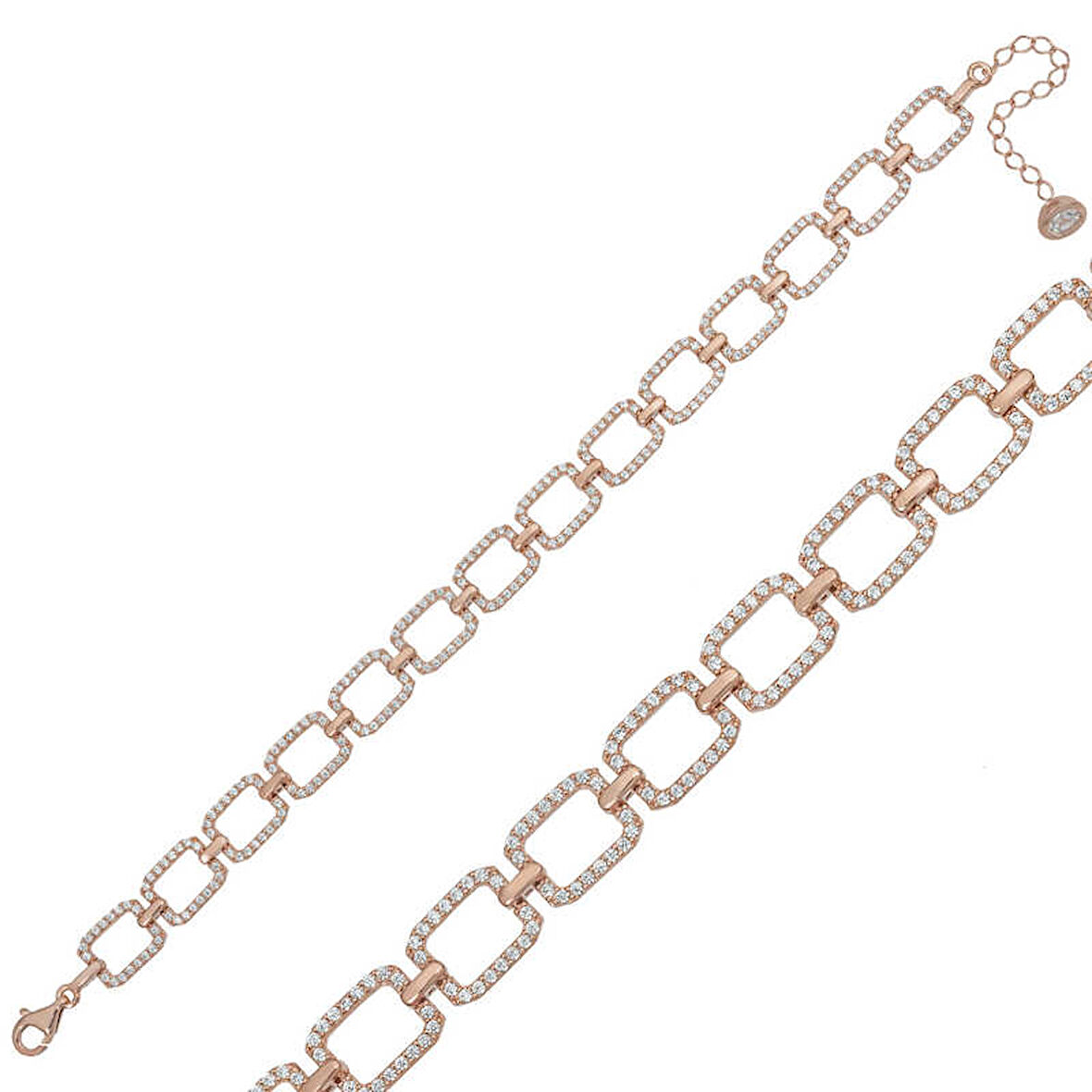 925 Ayar Gümüş Rose Kare Taşlı Bileklik