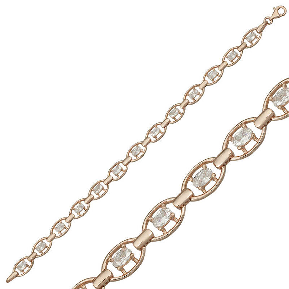 925 Ayar Gümüş Rose Oval Su Yolu Bileklik