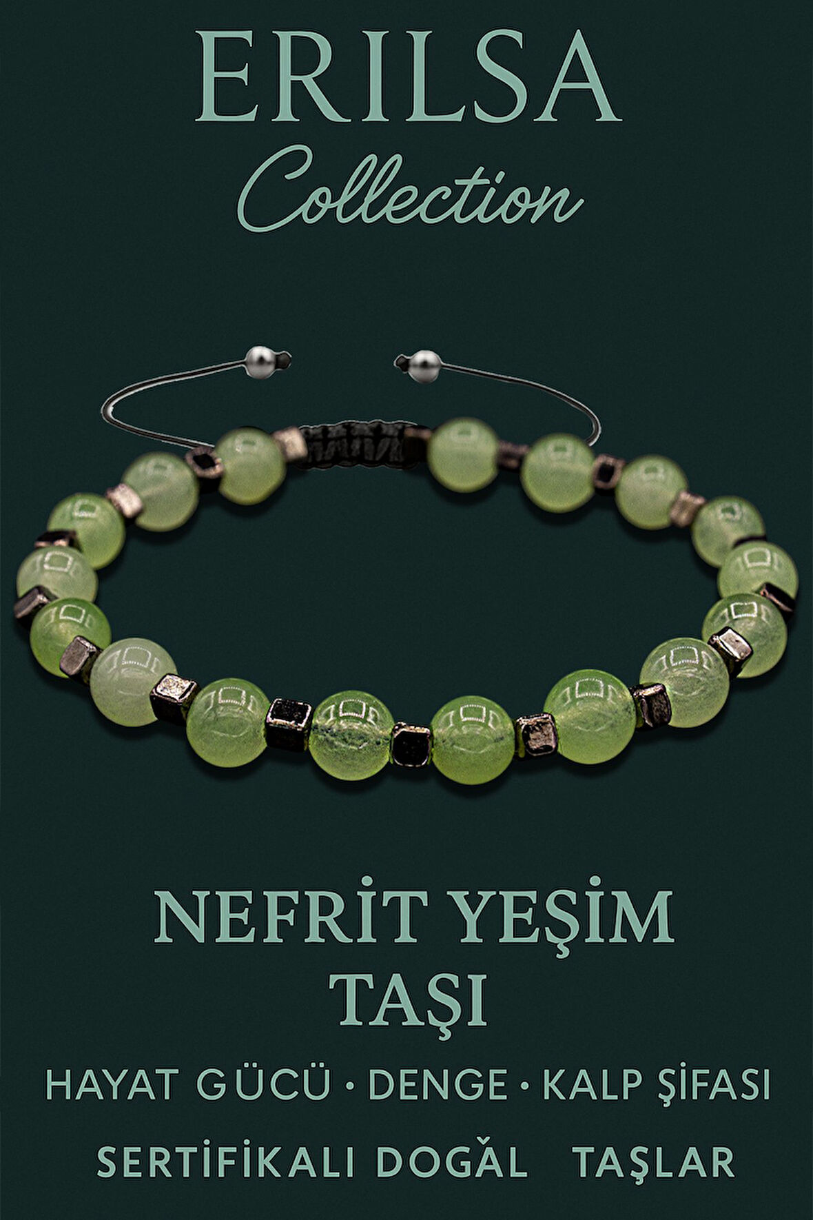 Sertifikalı Terahertz & Nefrit Yeşim Taşı Bileklik – Huzur, Denge ve Koruma