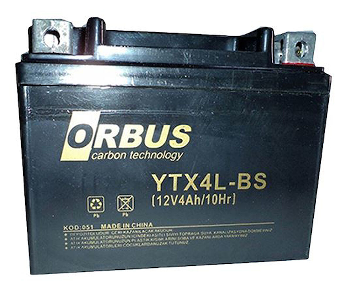 Orbus Motosiklet Aküsü 12 Volt 4 Amper Yeni Tarihli Taze Akü 114x66x88 mm 1.6 Kg