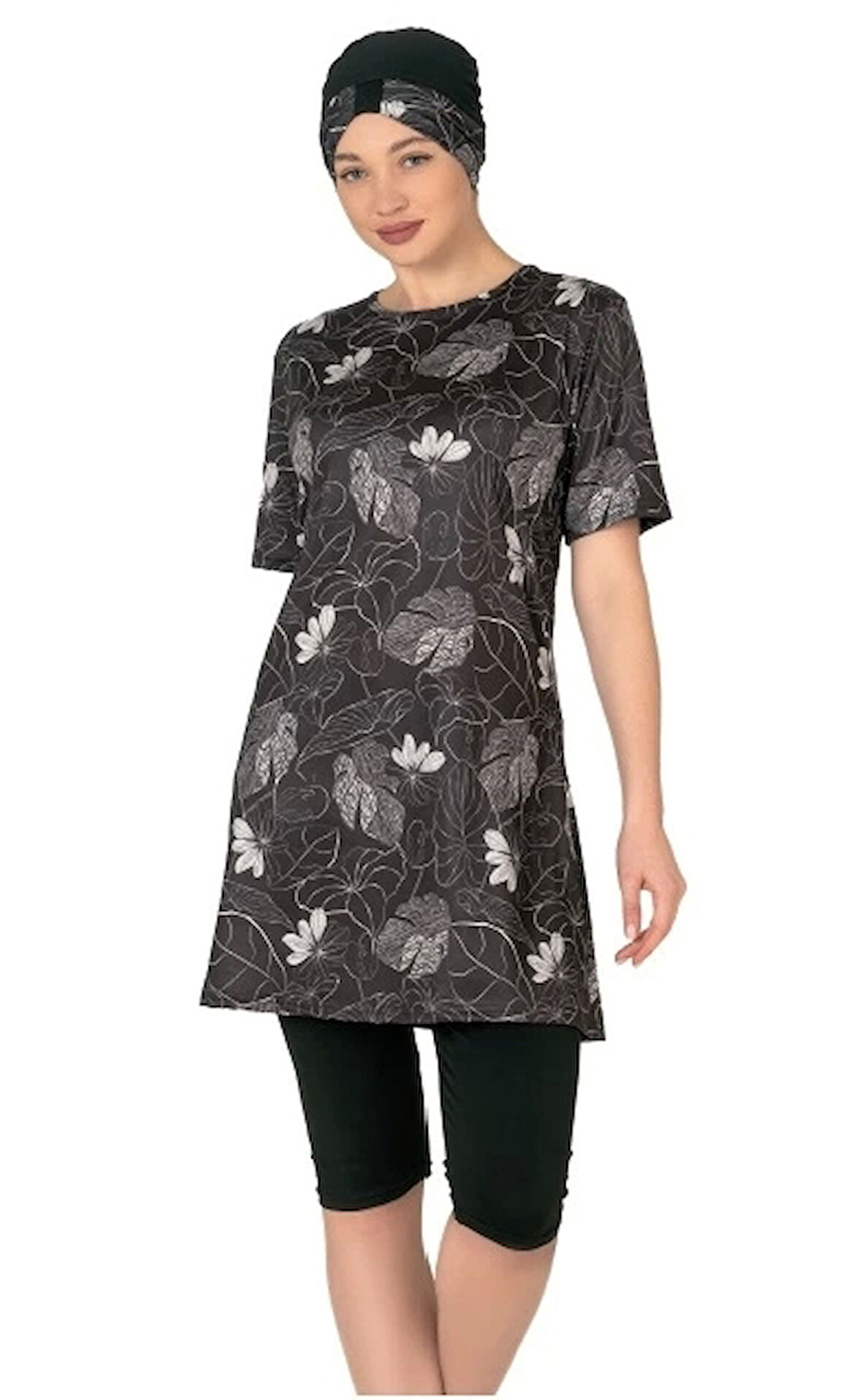 Fantasy 3455 Kadın Yaprak  Desenli Yarı Tesettür Mayo