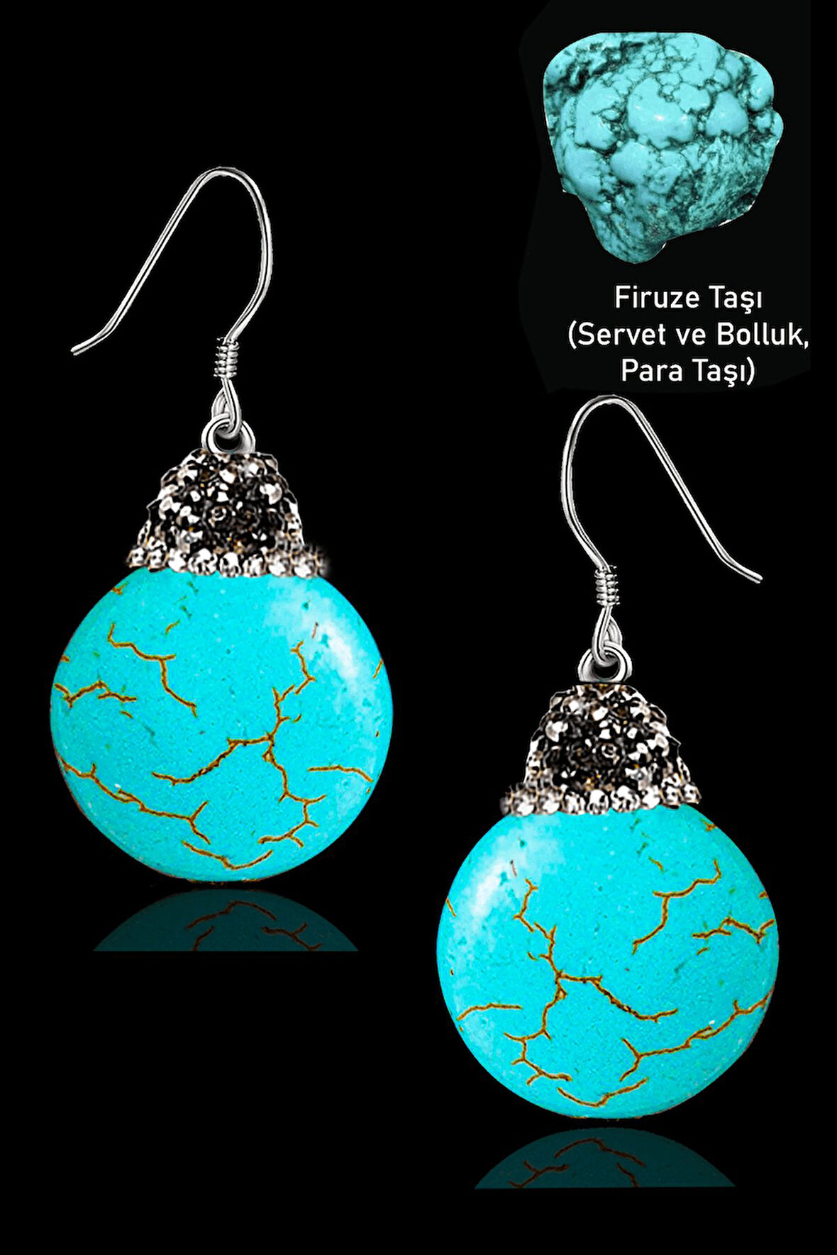 Sertifikalı Zirkon Taşlı Para Model Firuze Taşı Küpe (Turkuaz Taşı)