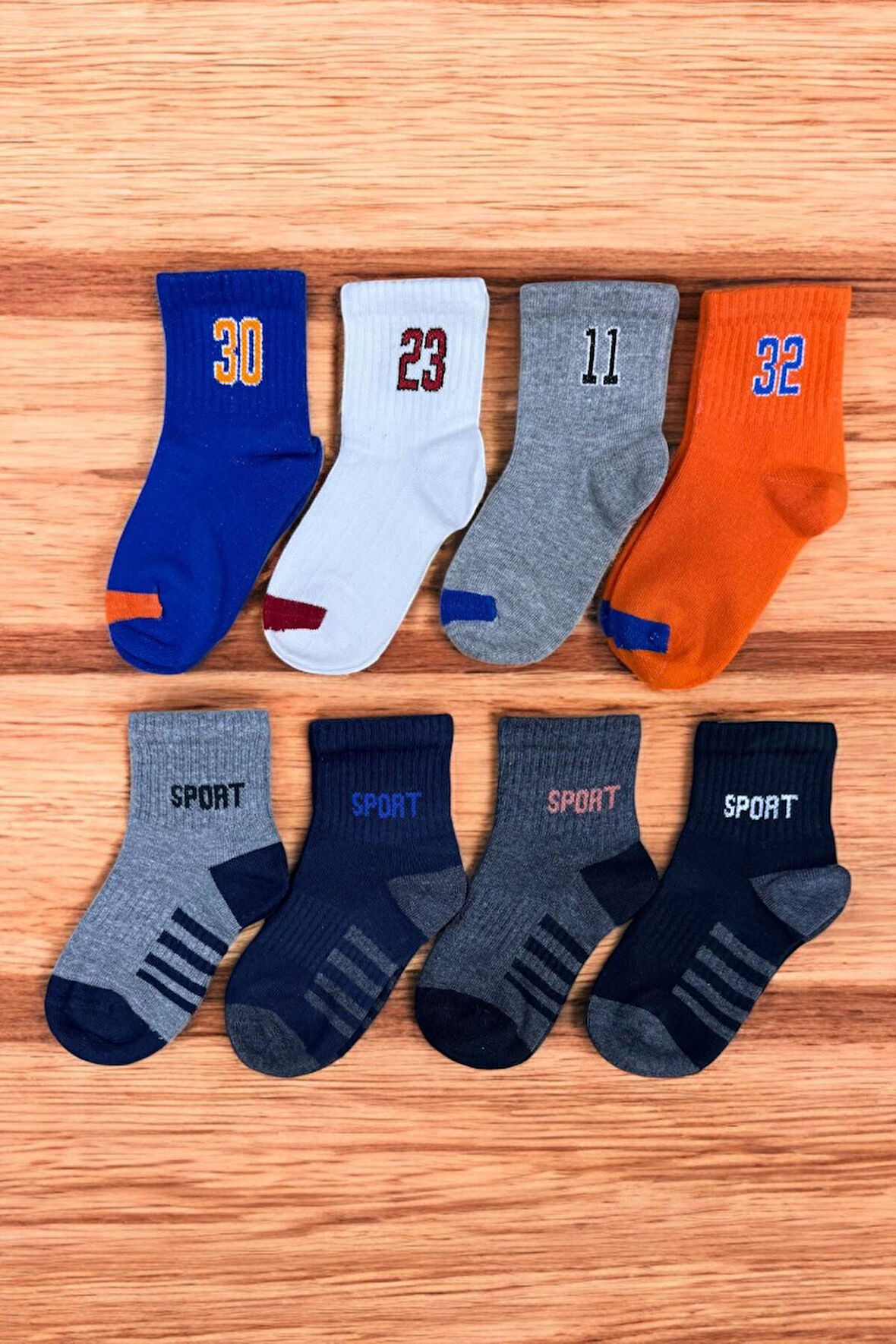 8 Çift Burun Dikişsiz Sport Desenli Çocuk Soket