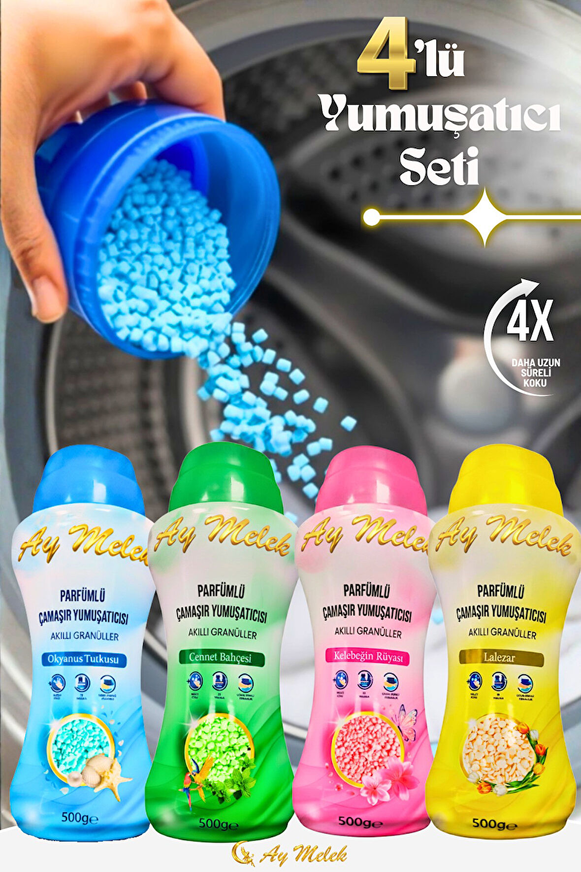Çamaşır Parfümü Yumuşatıcı (4 Adet X 500gr) Granül Parçacıklı Çamaşır Yumuşatıcısı Seti