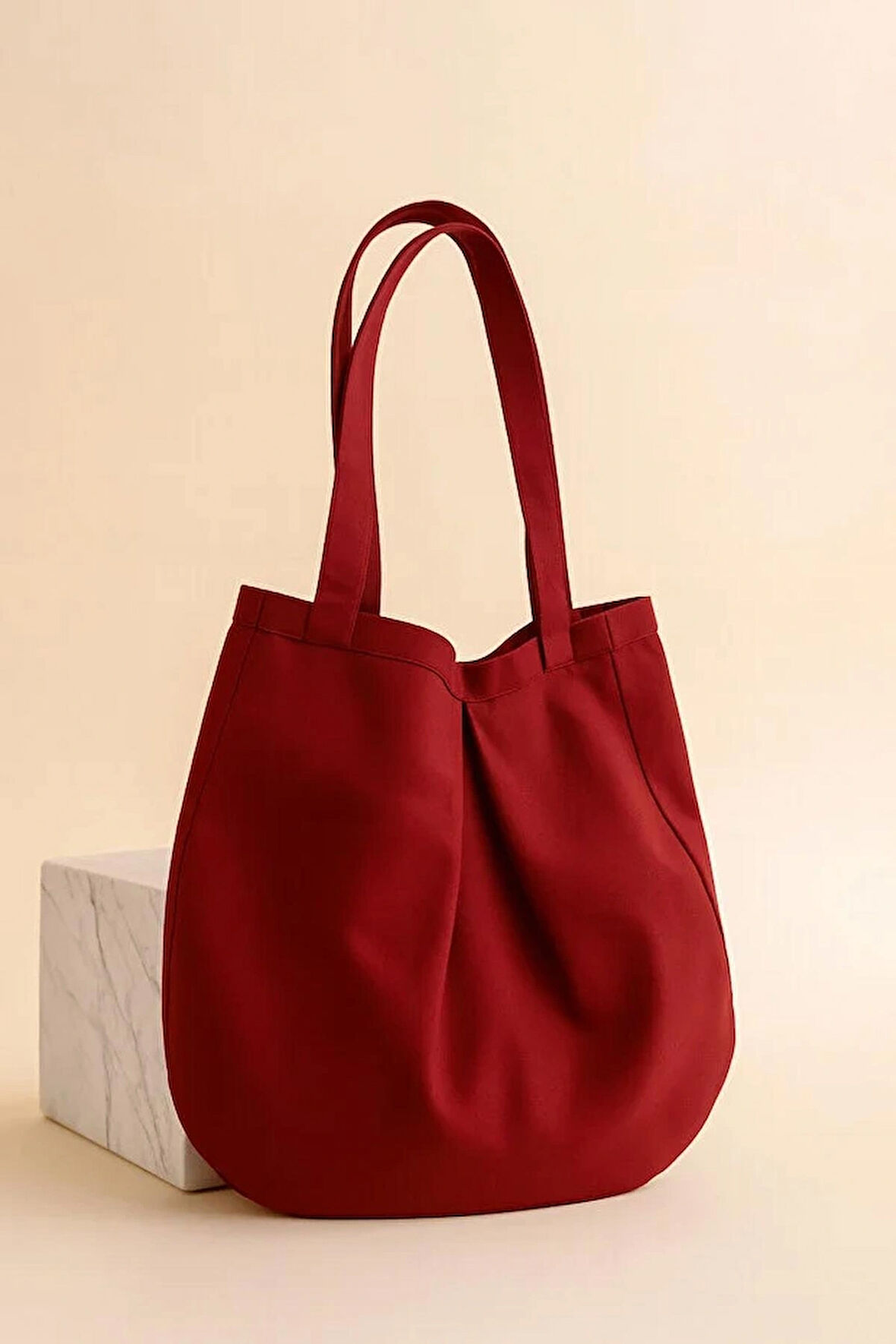 Bordo Çok Amaçlı Premium Oversize Noktalı Orta Boy Kanvas Kadın El ve Omuz Çantası