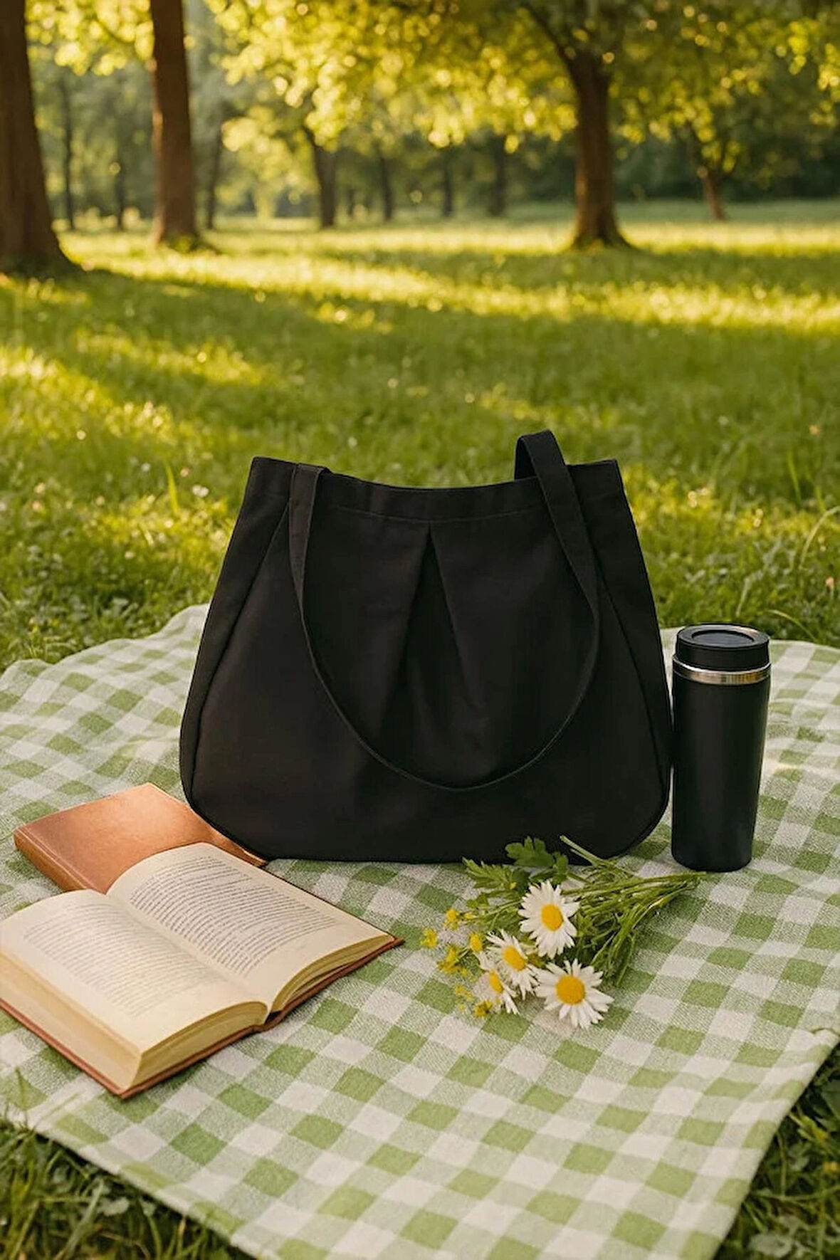 Siyah Çok Amaçlı Premium Oversize Düz Orta Boy Kanvas Kadın El ve Omuz Çantası