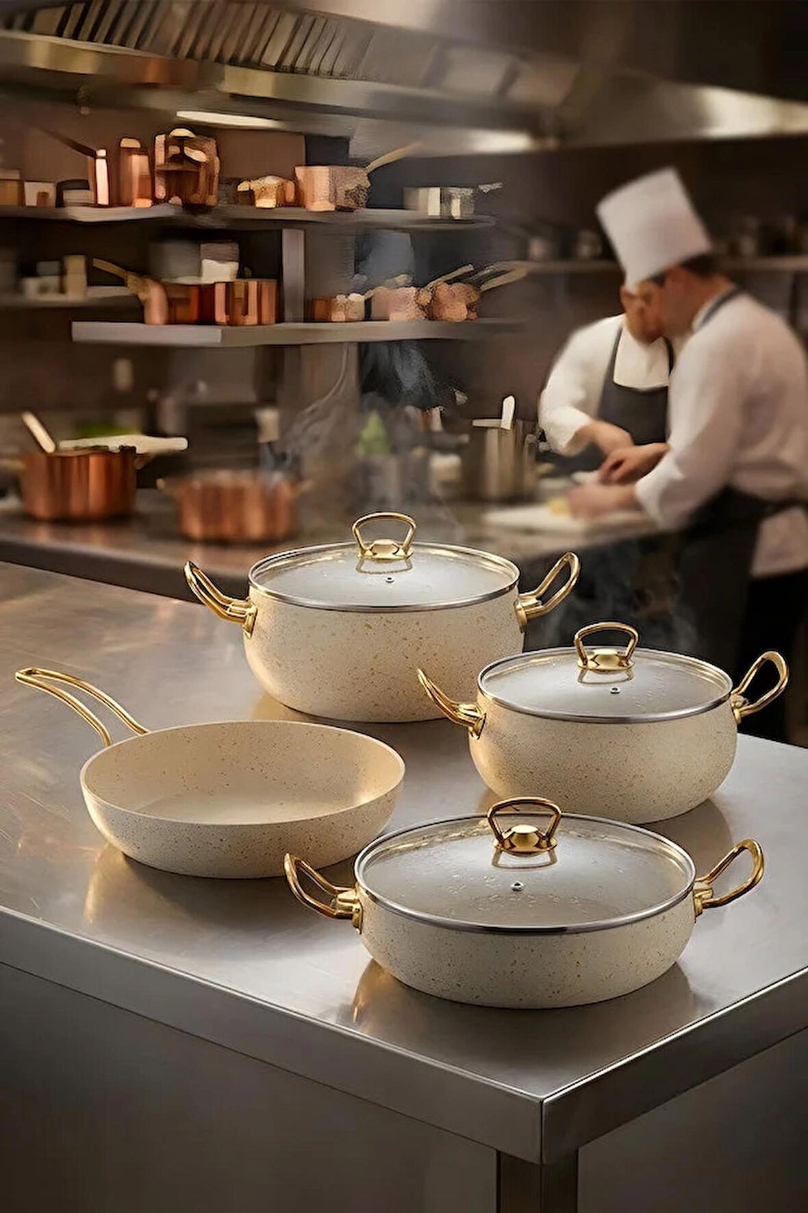 7 Parça Leon Granit Tencere ve Tava Seti – 20 cm 2.5L, 24 cm 4.5L, 26 cm Basık 3L, 26 cm Tava