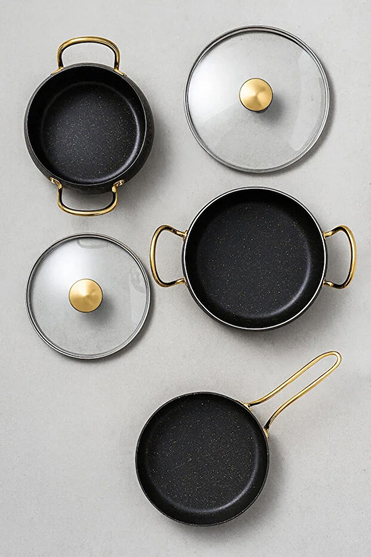 7 Parça Granada Granit Tencere ve Tava Seti – 20 cm 2.5L, 24 cm 4.5L, 26 cm Basık 3L, 26 cm Tava