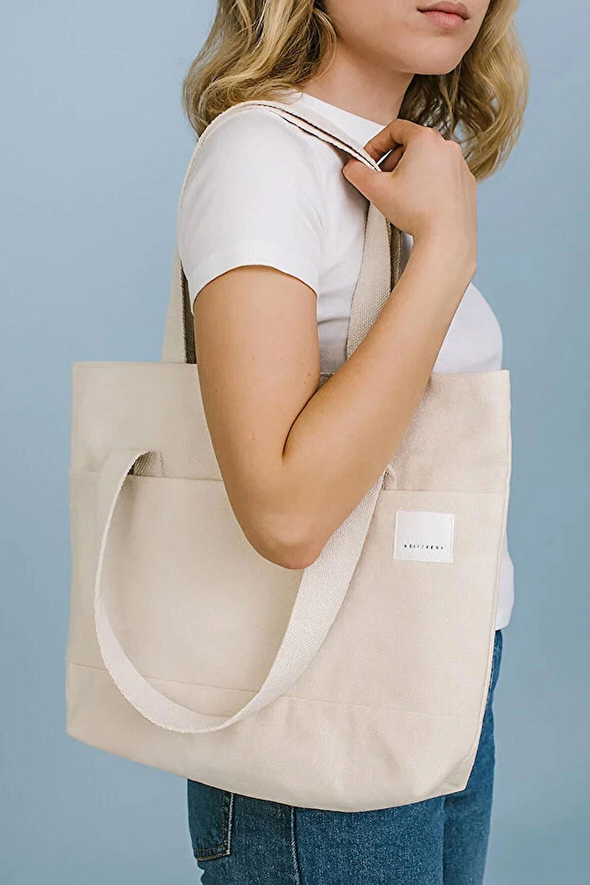 Kadın Krem El, Omuz Ve Plaj Çantası. Kanvas Çok Amaçlı Kullanım Çanta