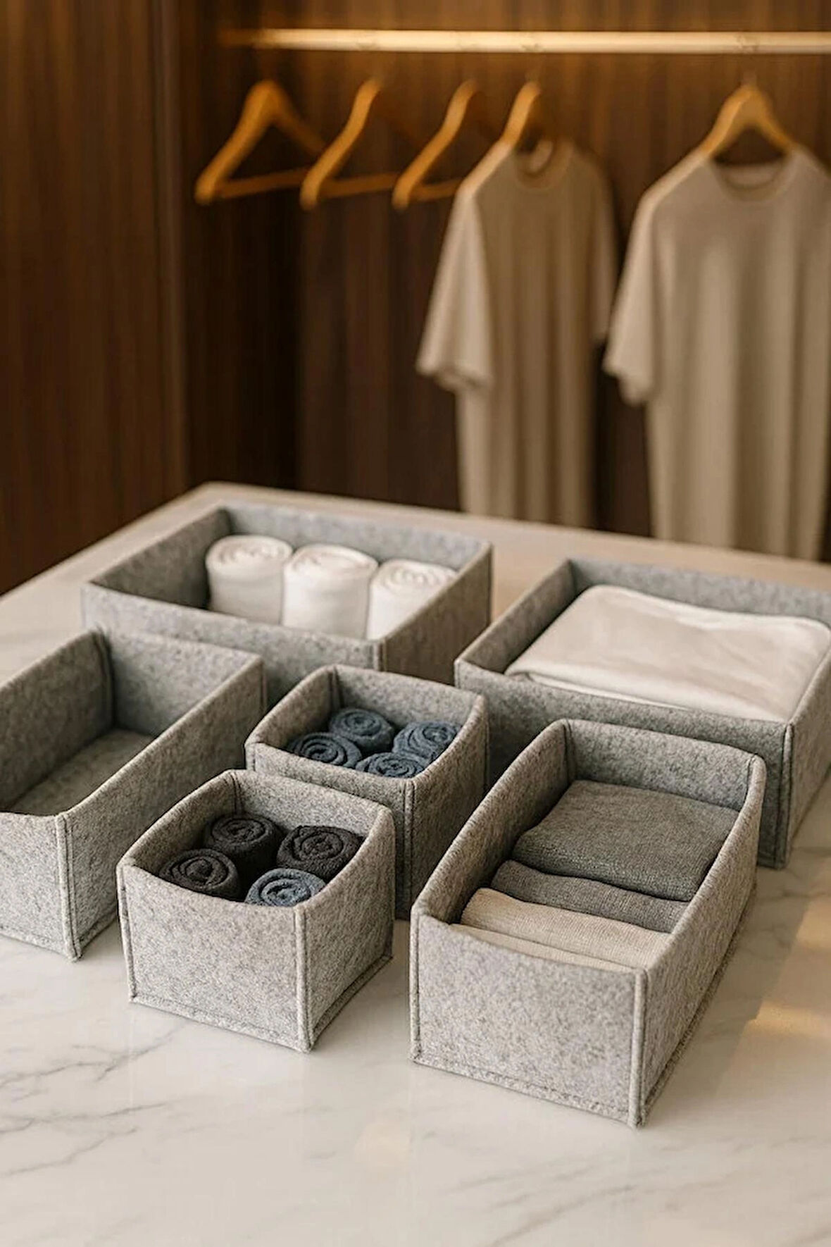 Keçe Çekmece ve Dolap Düzenleyici Organizer Seti 6 Parça – Gri Çok Amaçlı Düzenleyici Kutular