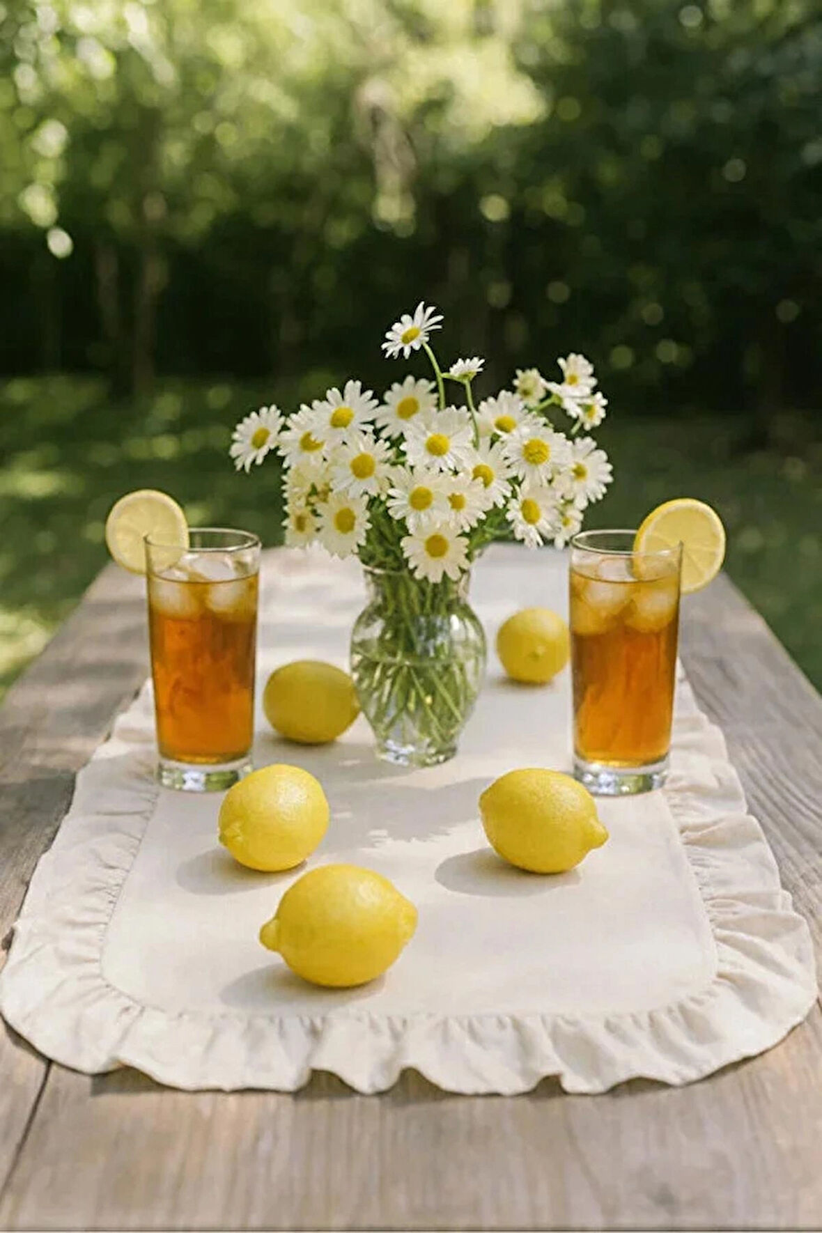 Bej Fırfırlı Masa Runner 150x50 cm – Şık Dekoratif Masa Örtüsü