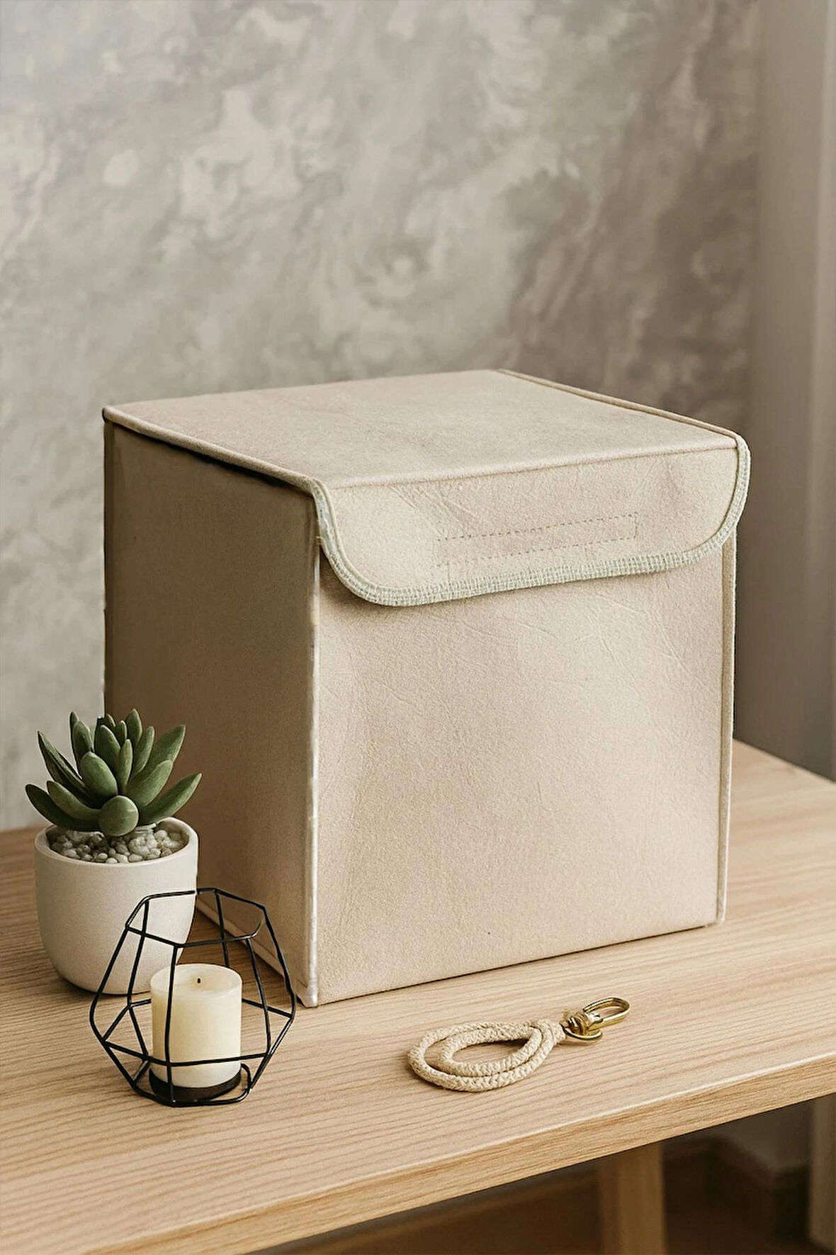 Krem Dolap İçi, Çamaşır, Oyuncak Düzenleyici, Saklama Kutusu, Keçe Sepet Organizer 29X30 Cm