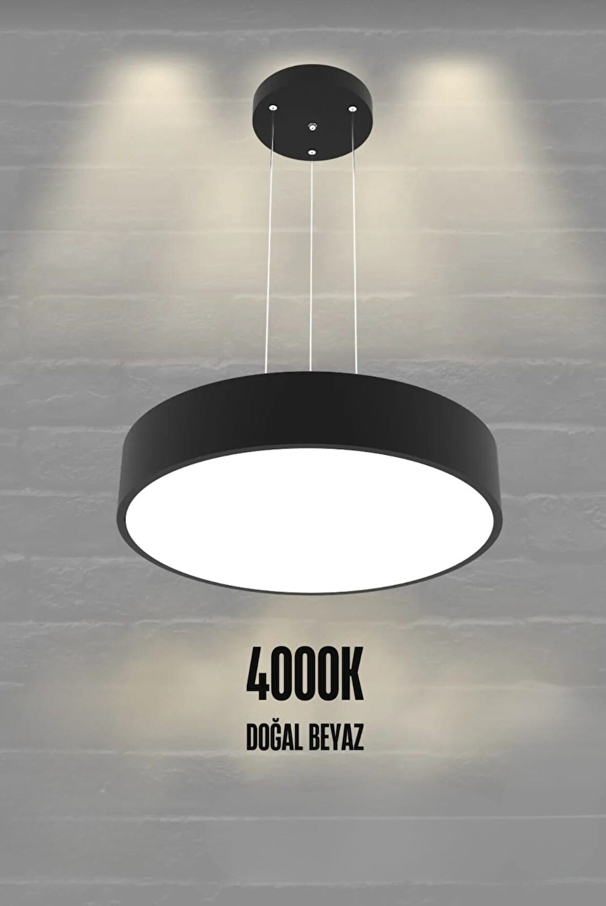 Drum 40cm ( Siyah Kasa, 4000k Işık Rengi ) Modern Sarkıt Led Avize, Salon, Mutfak, Oturma Odası