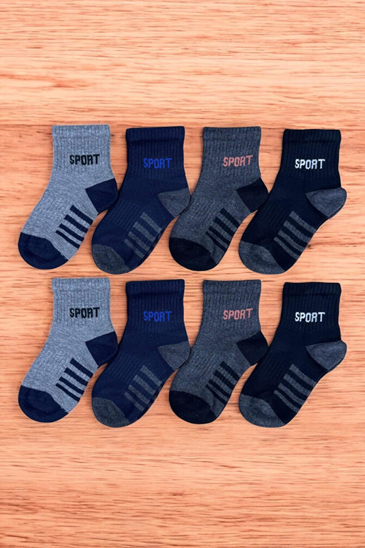8 Çift Burun Dikişsiz Sport Desenli Çocuk Soket