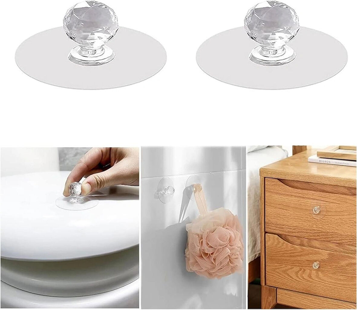 Microcase Kendinden Yapışkanlı Kristal Topuzlu Çekmece Raf Dolap Pencere vb için Tutacak Kulp - ŞEFFAF AL4760 2 Adet