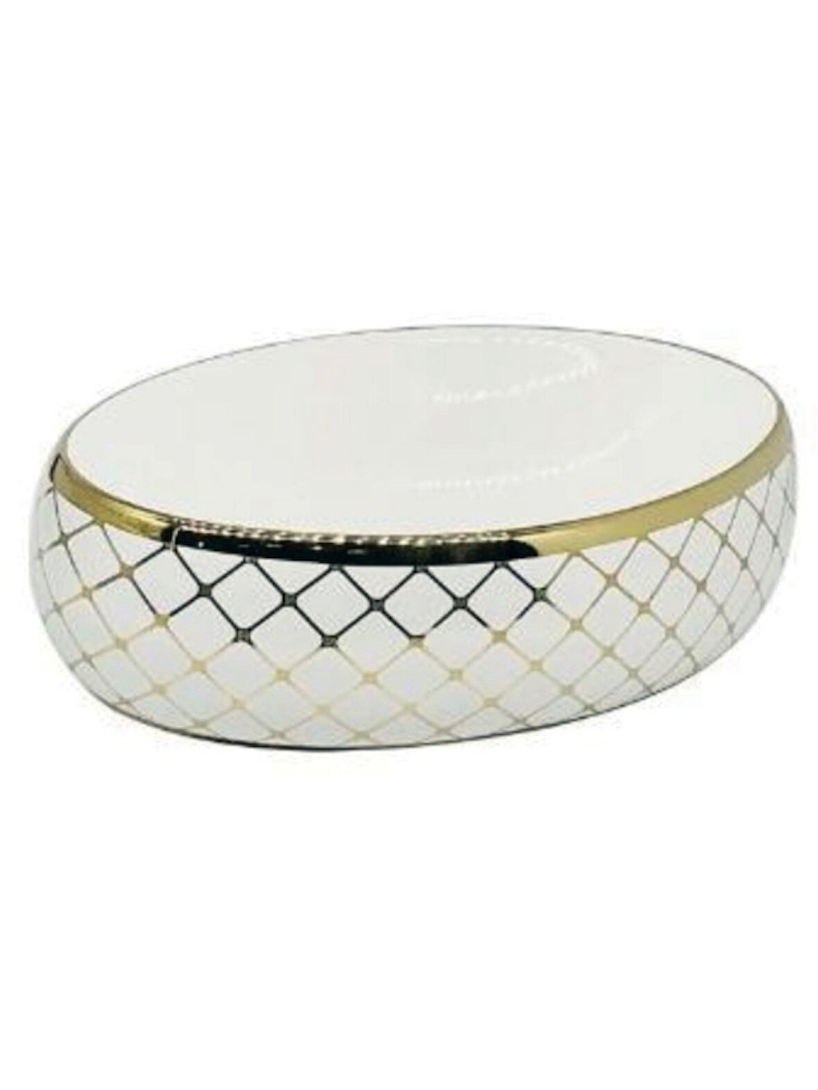Oval Gold Geometri Desenli Tezgah Üstü Seramik Çanak Lavabo 