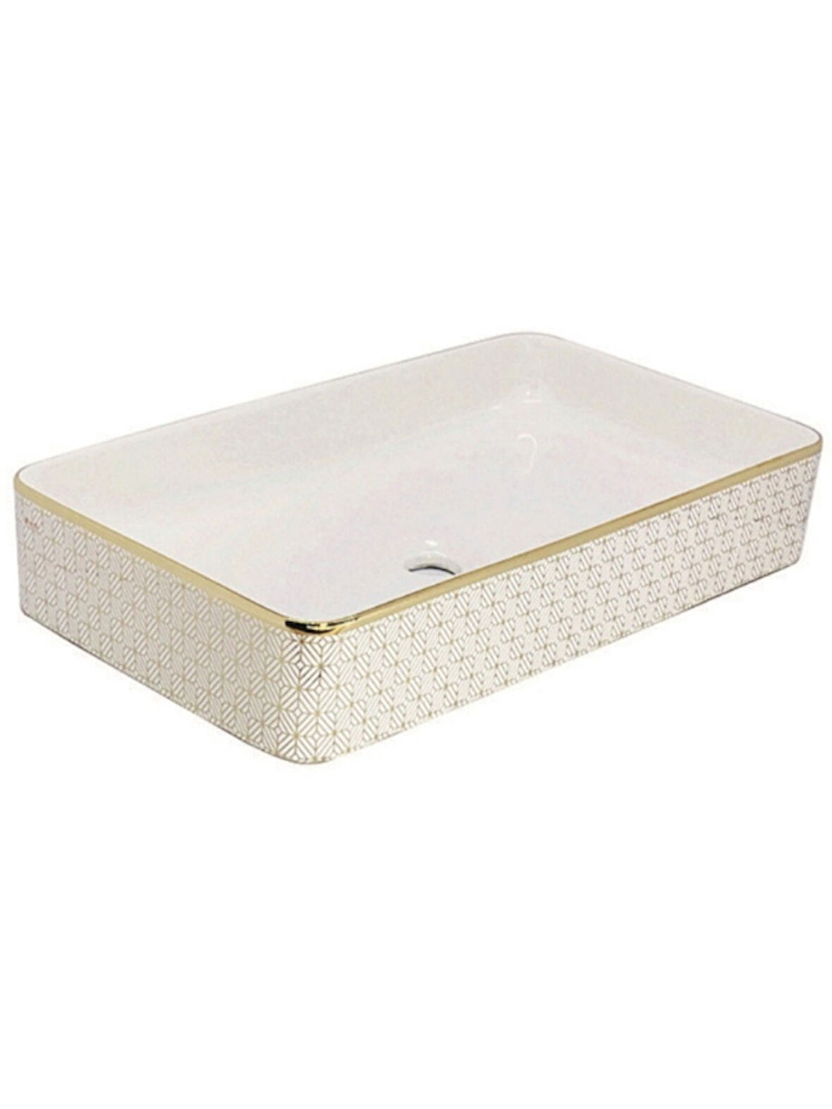 Beyaz Gold Geometrik Desenli Tezgah Üstü Seramik Çanak Lavabo 
