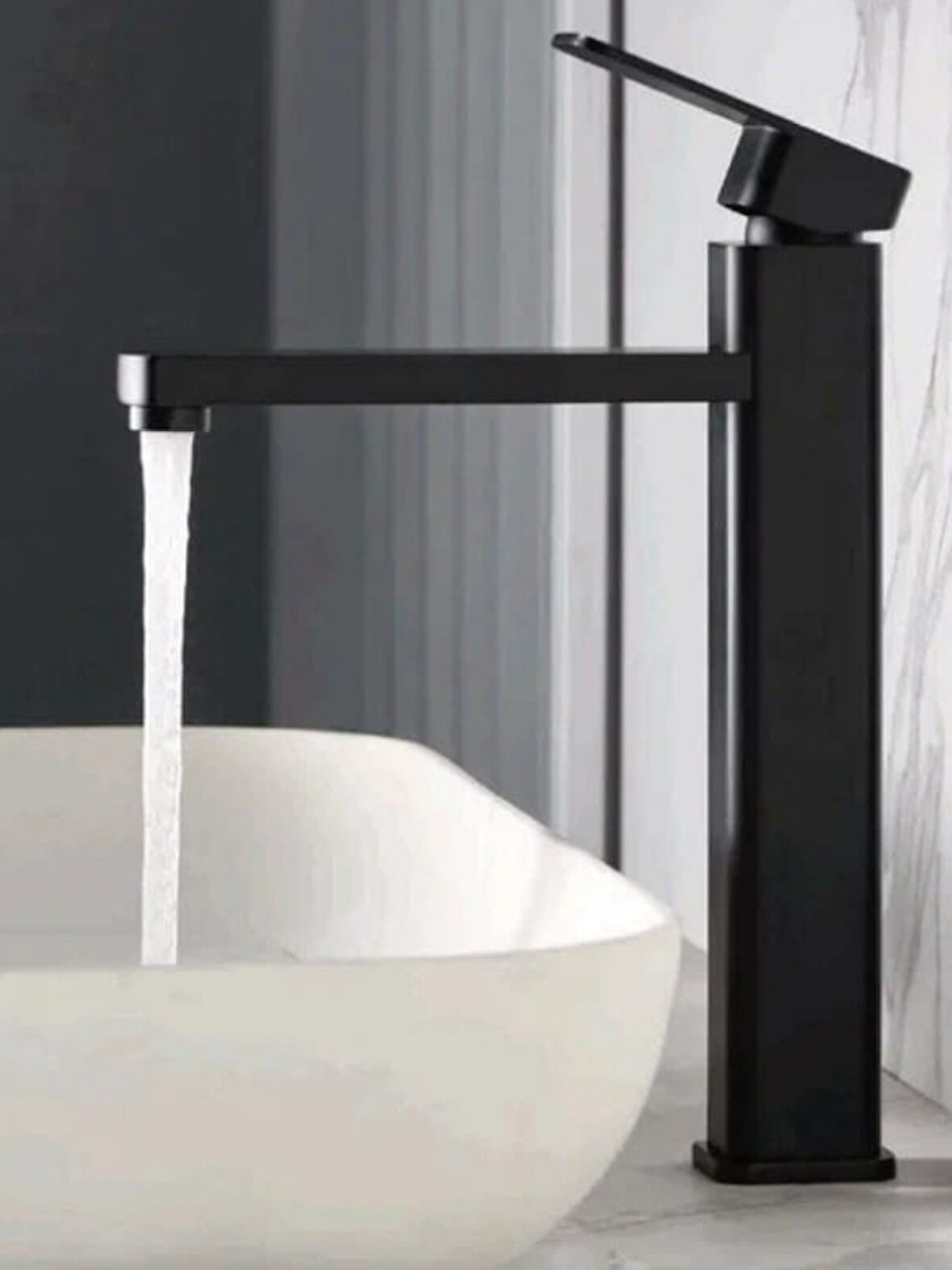 Kare Siyah Çanak Lavabo Bataryası 