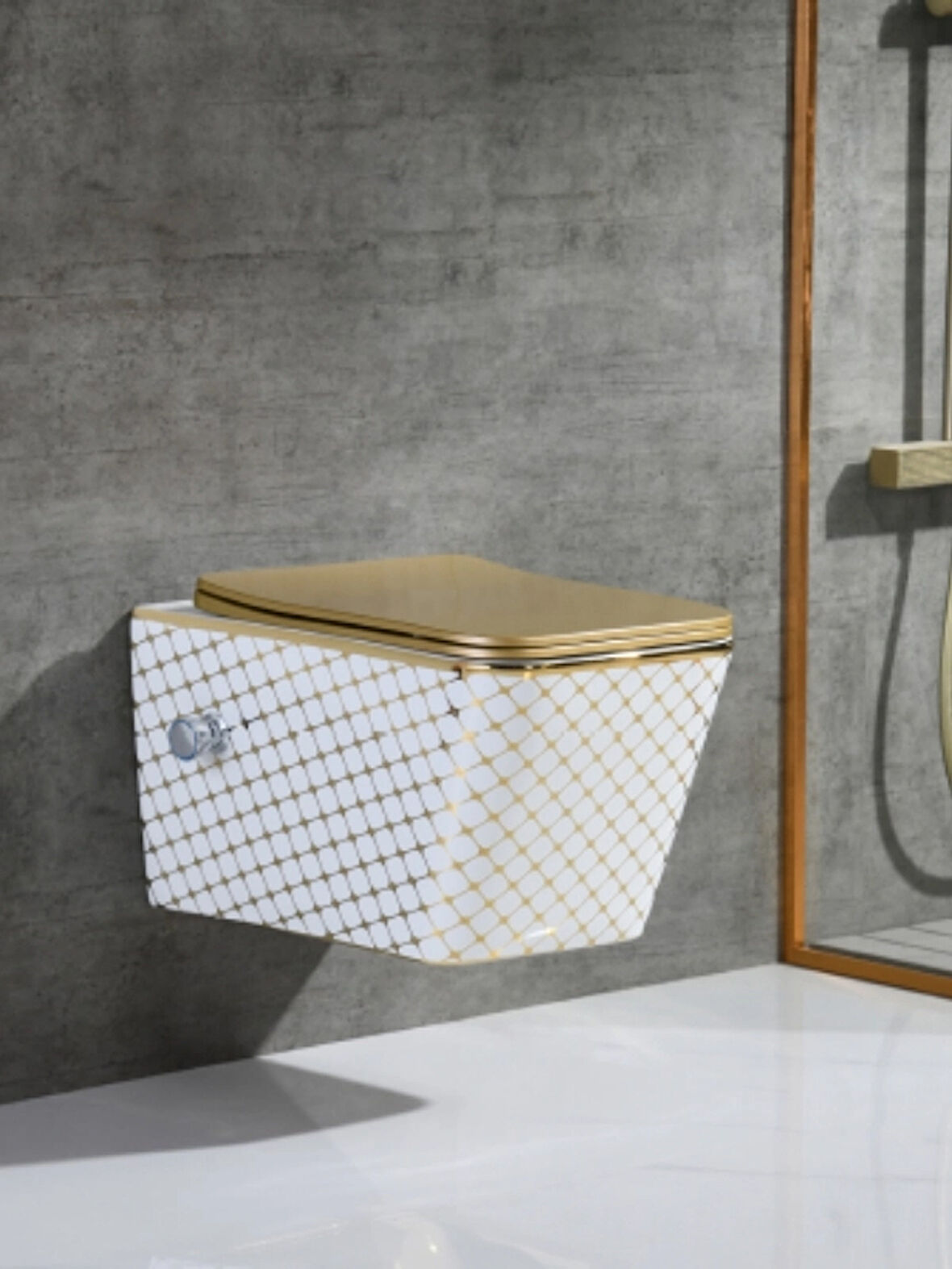 Yedi Yapı Beyaz Gold Desenli Asma Klozet