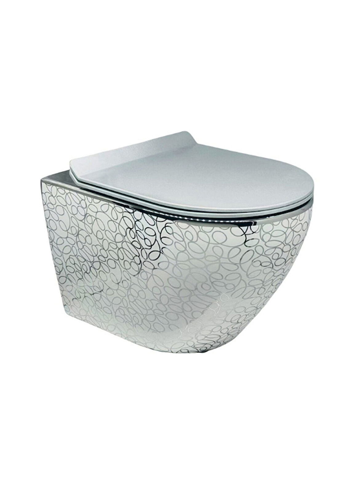 Yedi Yapı Gümüş Desenli Asma Klozet