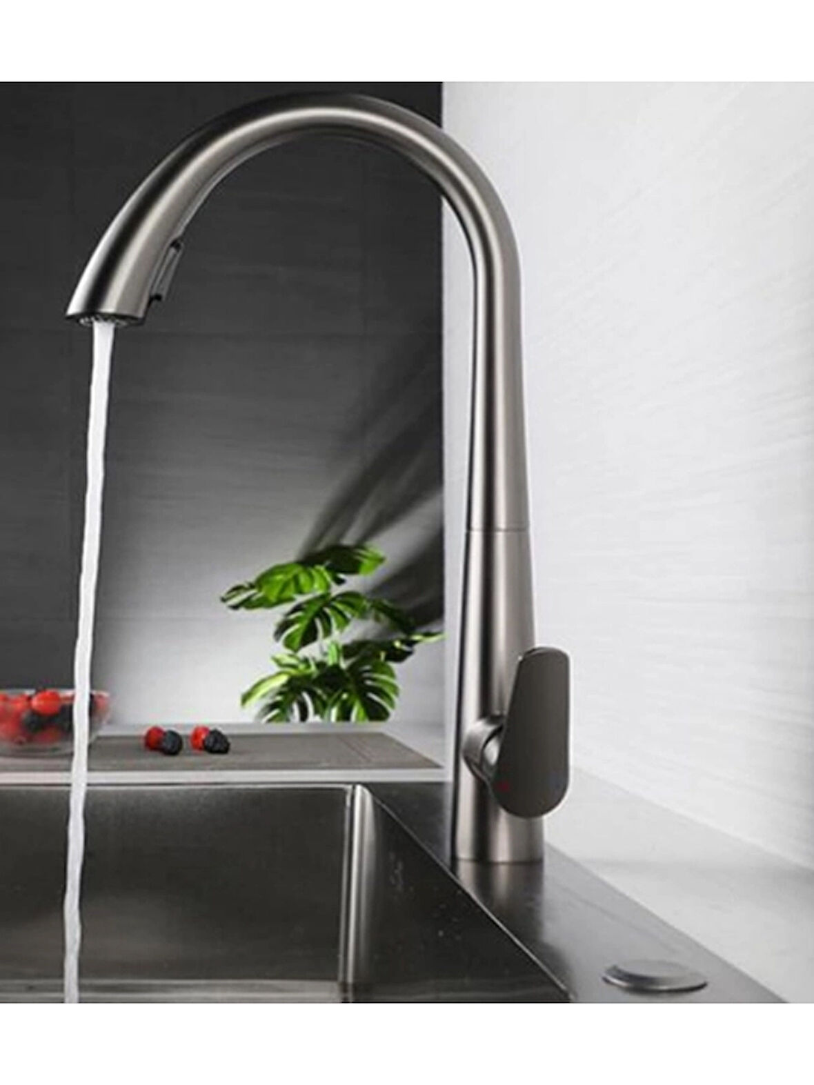 Gizli Spiralli Mutfak  Evye Bataryası Antrasit