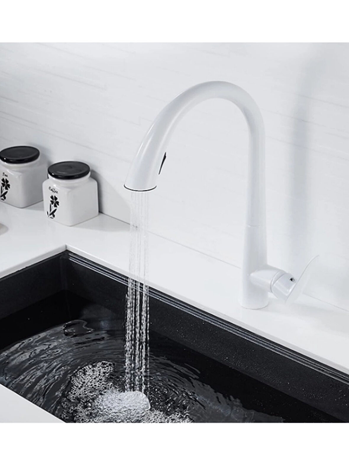 Gizli Spiralli Mutfak  Evye Bataryası Beyaz