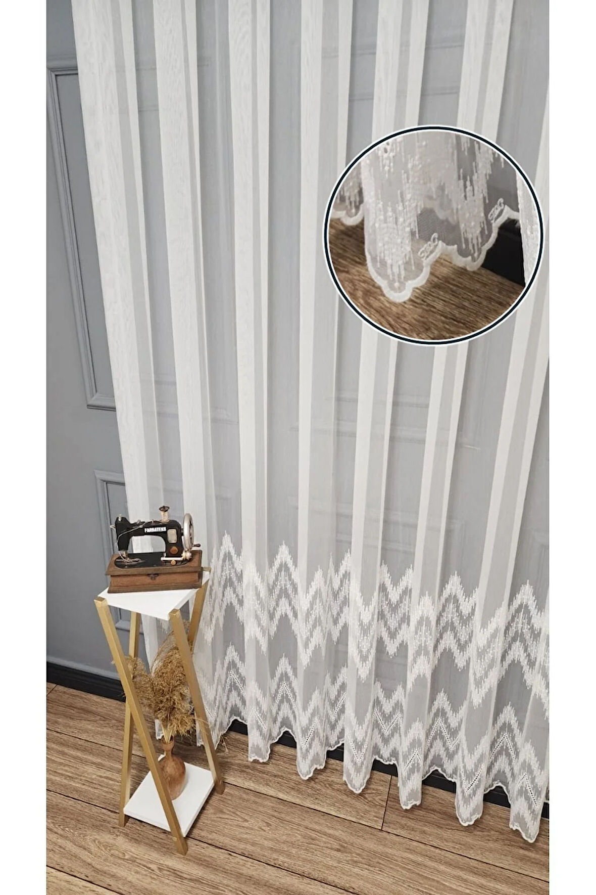 Farbateks Dikim Etek Geniş Ritim Model Desenli 1e3 Kat Kırışmaz Ütü Istemez Keten Tül Perde