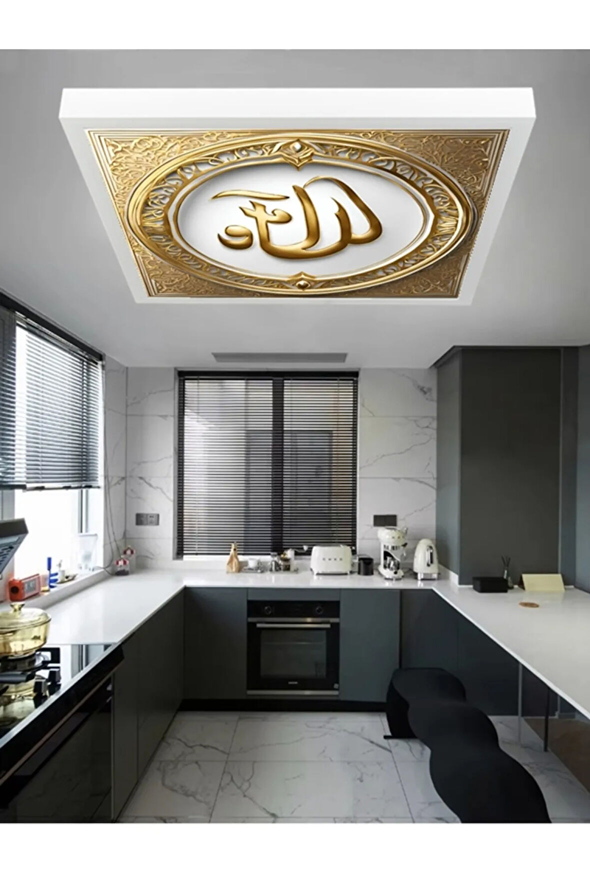 Ev Gold Baskılı Lüks avize, 60x60cm led panel, 60watt modern lamba, beyaz ışık, 6400 kelvin,