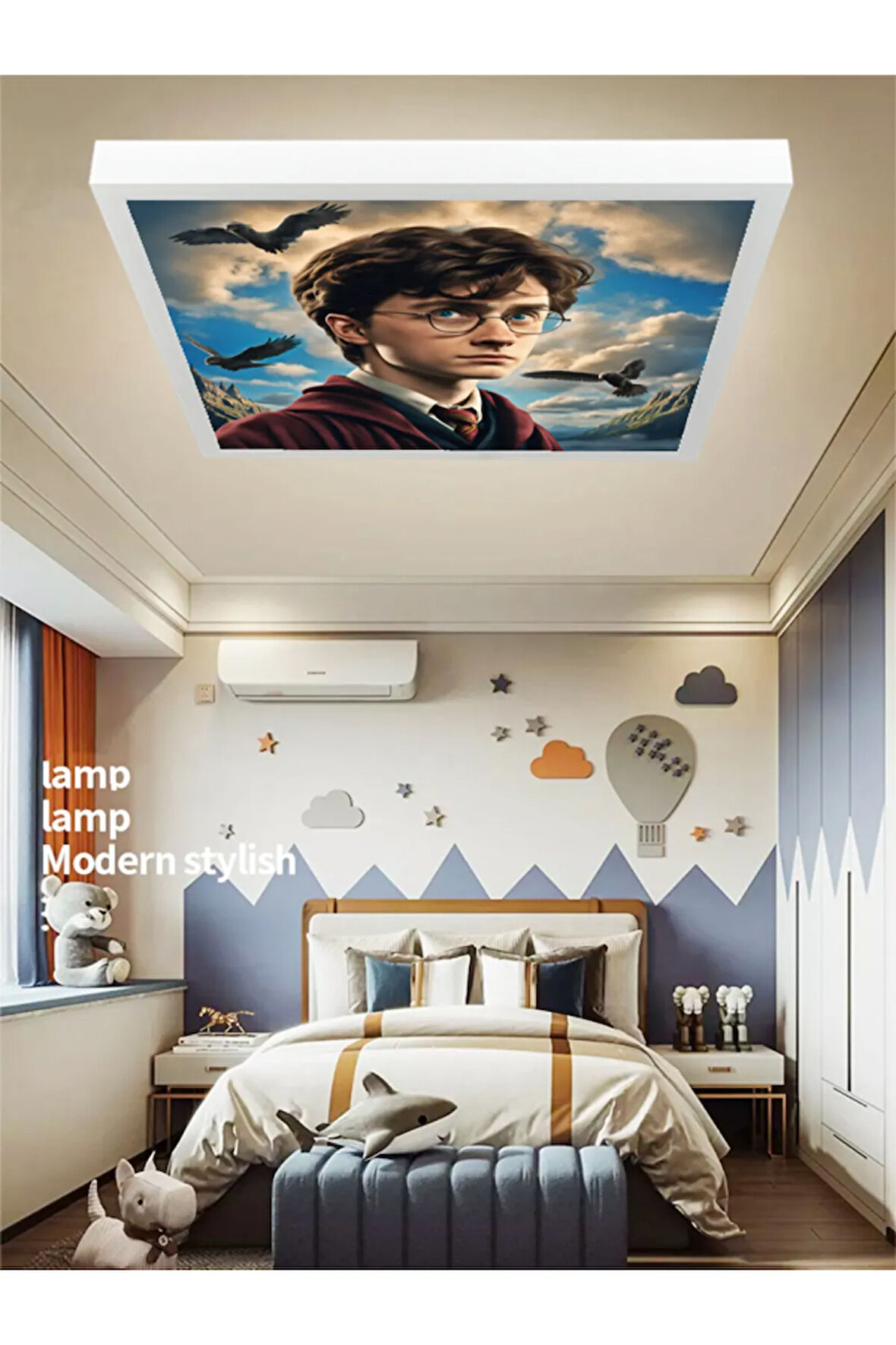 Çocuk Odası Harry Potter Avize, 60watt homojen tavan lambası, kolay montaj, modern 60x60 kare, beyaz