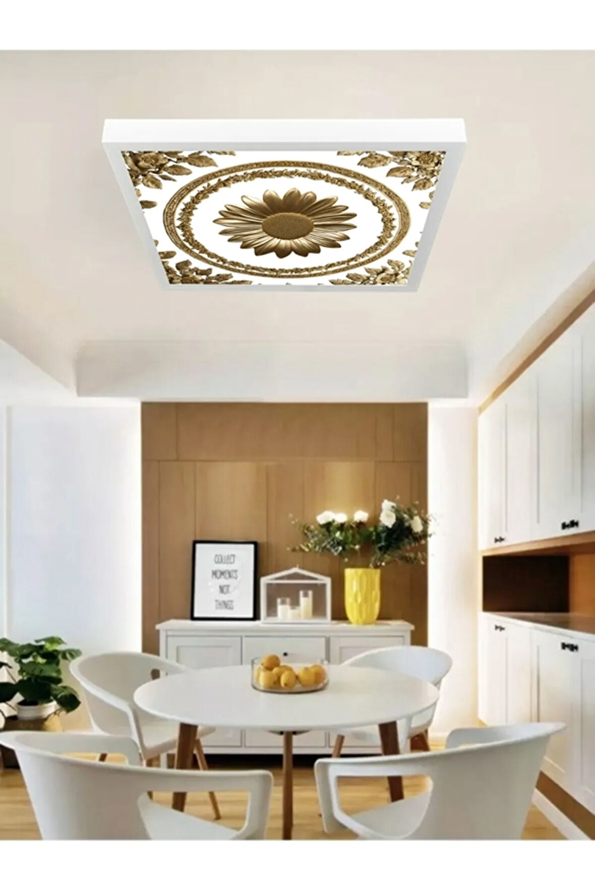 Papatya baskılı , Gold baskı led ev avize, 60x60 led armatür, 60watt, lüks led panel armatür, 6400k,