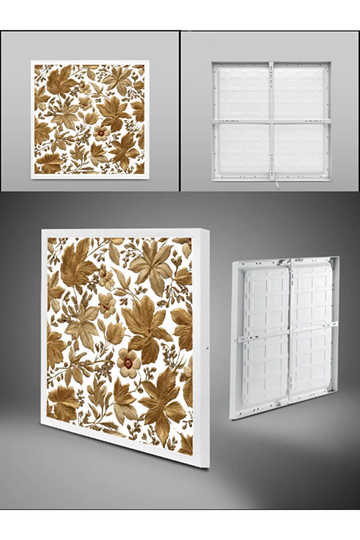 Bakır Baskı  Led Avize, Modern 60cm x 60cm Kare, 60Watt lüks avize, Yapraklar  Yeni Ev salon avize,