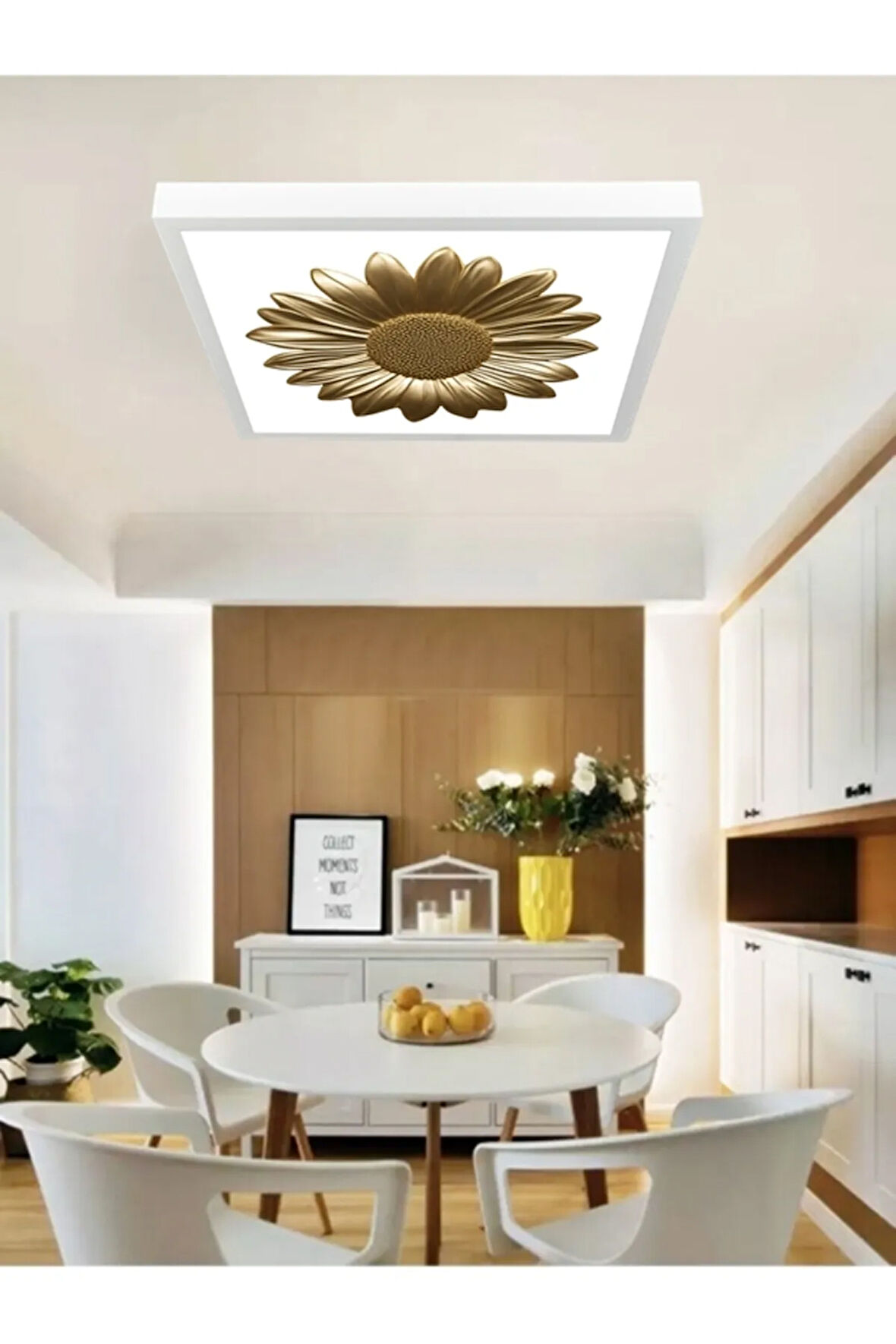 Gold Papatya Avize, 60x60 kare modern led tavan aydınlatma, 60watt beyaz ışık avize, ev tavan lamba