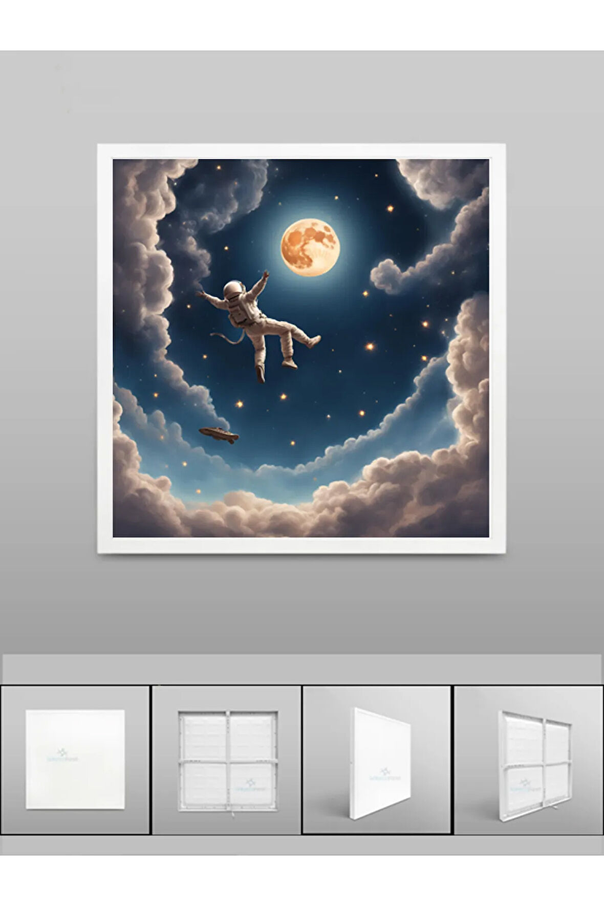 Uzay, Astronot, Yıldız avize, 60watt, beyaz ışık, 60x60 modern kare led avize, Çocuk odası uzay