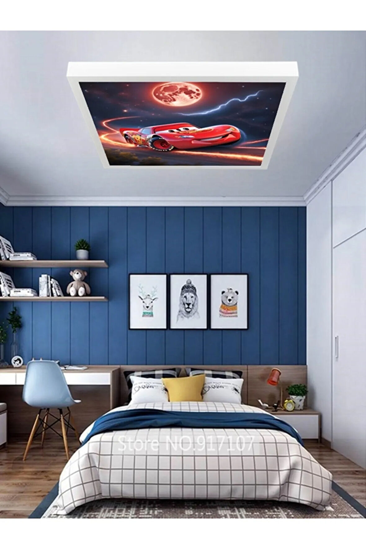 Şimşek Mcqueen Avize, 60x60 Çocuk Odası Avize, 60watt, estetik kare, Yapay Zeka Tasarım Avize, Uzay