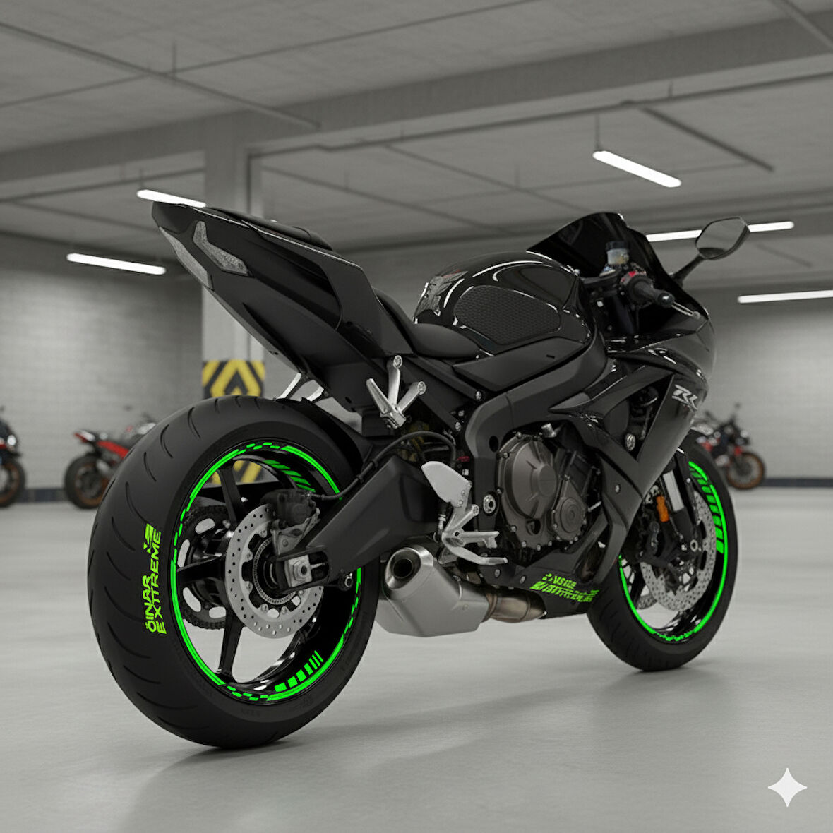 Çınar Extreme PRO Serisi Floresan Neon Yeşil Motor Jant Sticker Seti | 16"-17"-18" İç-Dış Jant Şerit Takımı | Suya ve Güneşe Dayanıklı