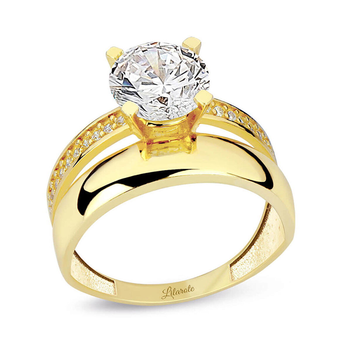 Tektaş Yüzük Kolu Taşlı Düz Alyanslı