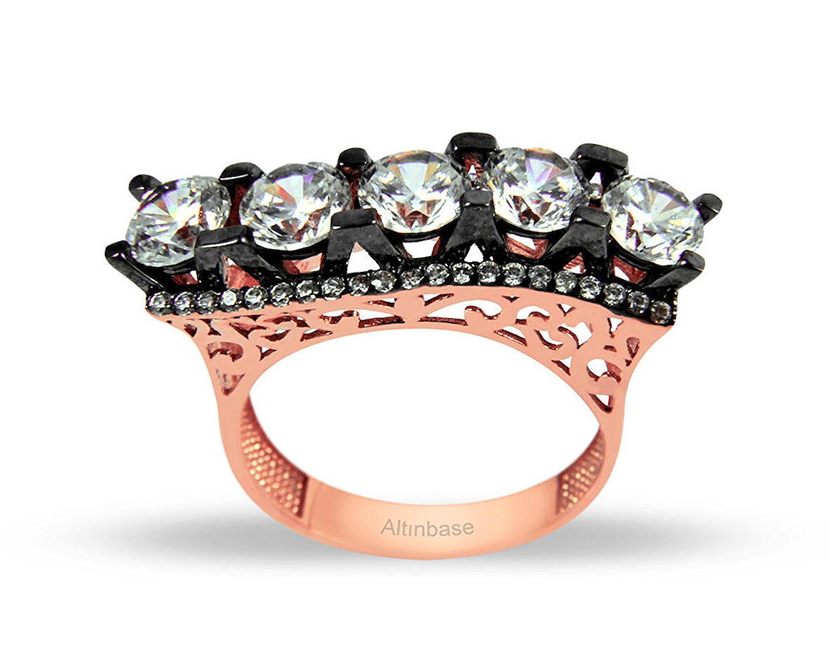 14 K Rose Altın Beştaş Yüzük - Dalgalı Model