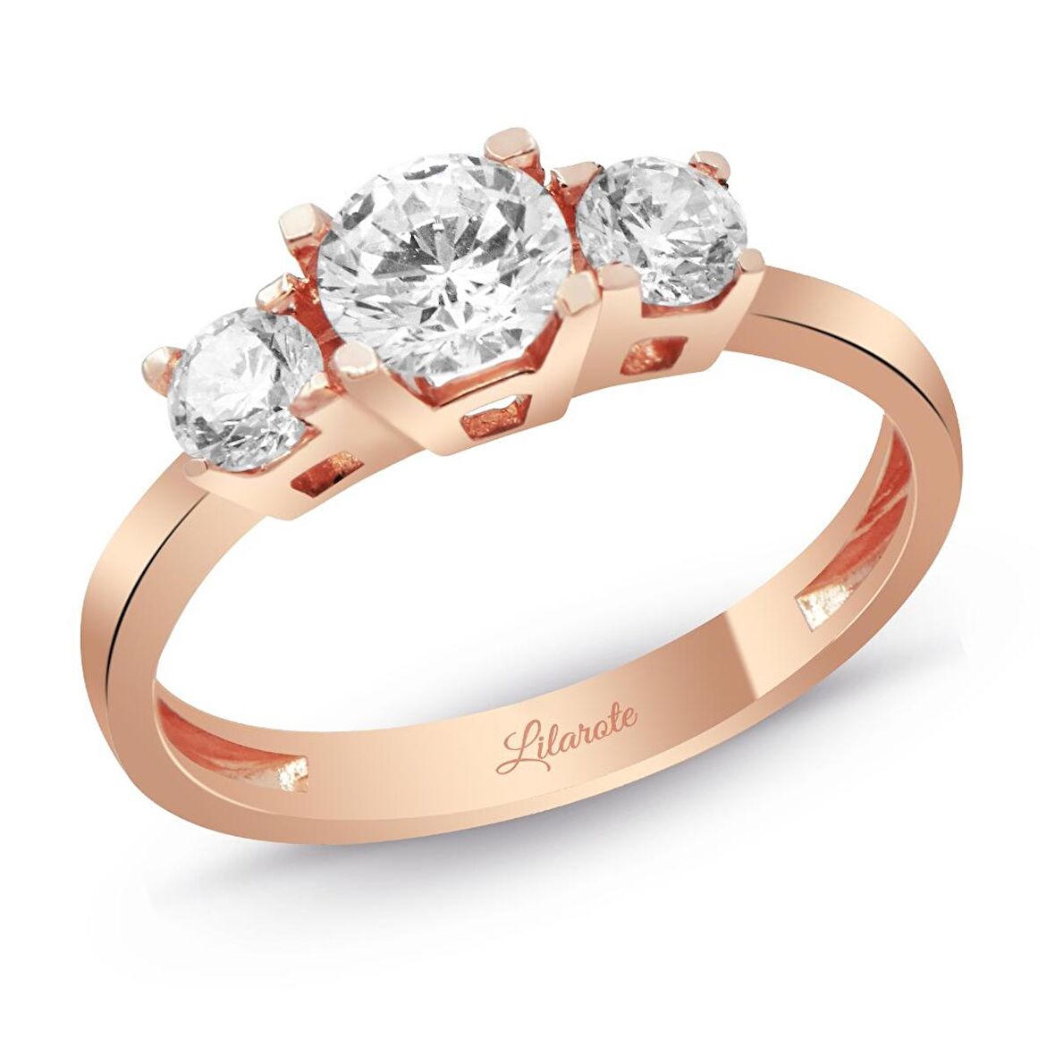 Üç Taşlı Rose Altın Yüzük Yeni Trend