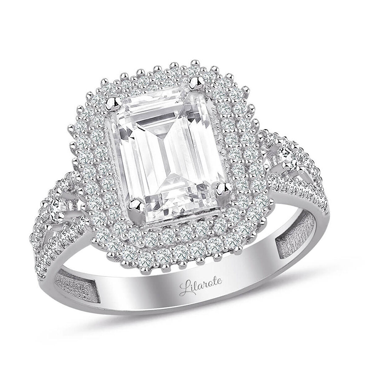 3.5 Karat Görünümlü Baget Kesim Beyaz Altın Yüzük