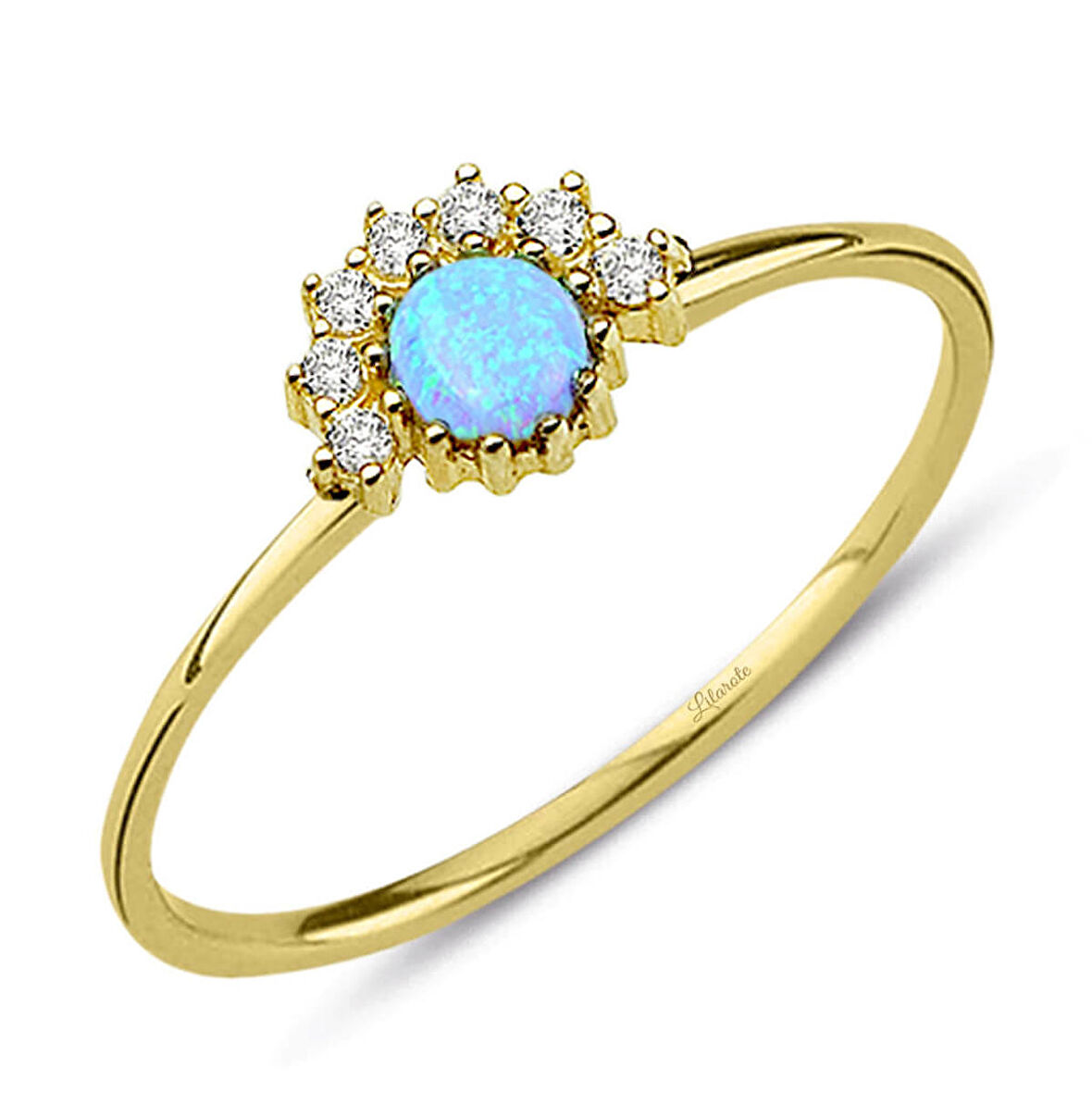 Yuvarlak Mavi Opal Taşlı Trend Yüzük