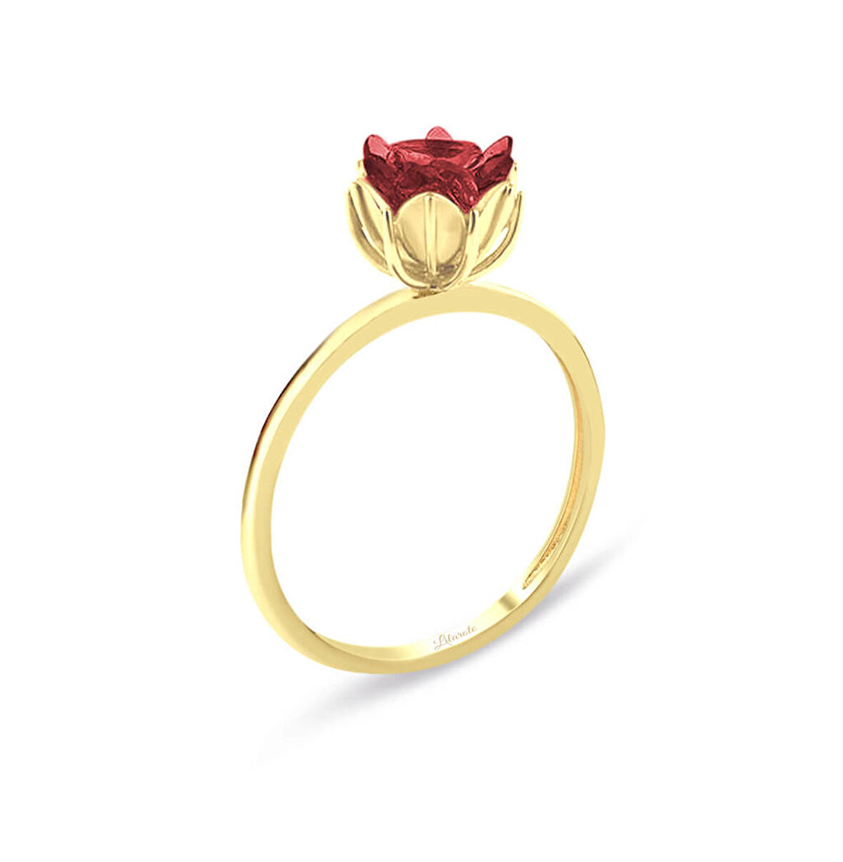 Kırmızı Lotus Çiçeği Altın Yüzük