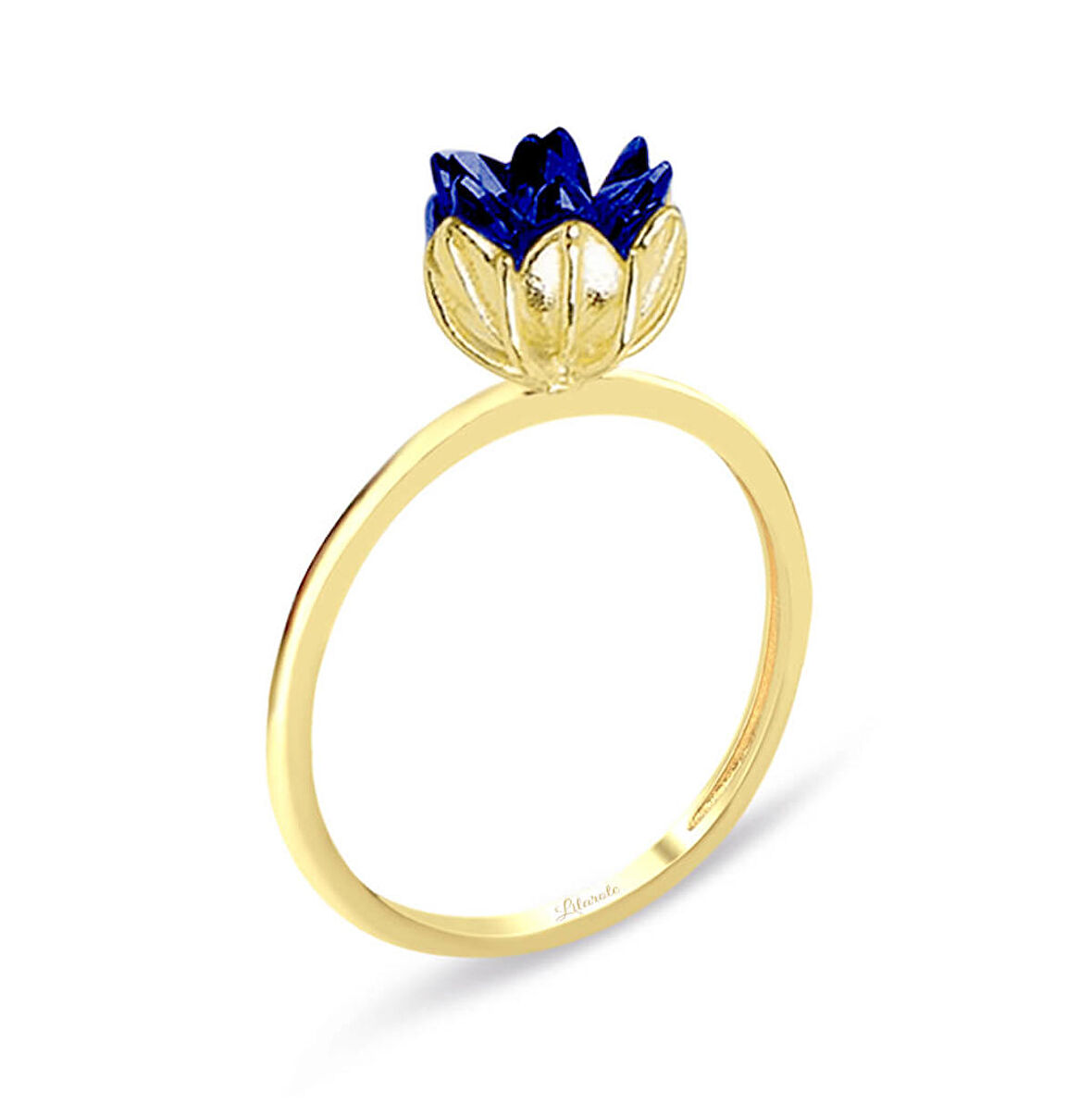 Lacivert Lotus Çiçeği Altın Yüzük