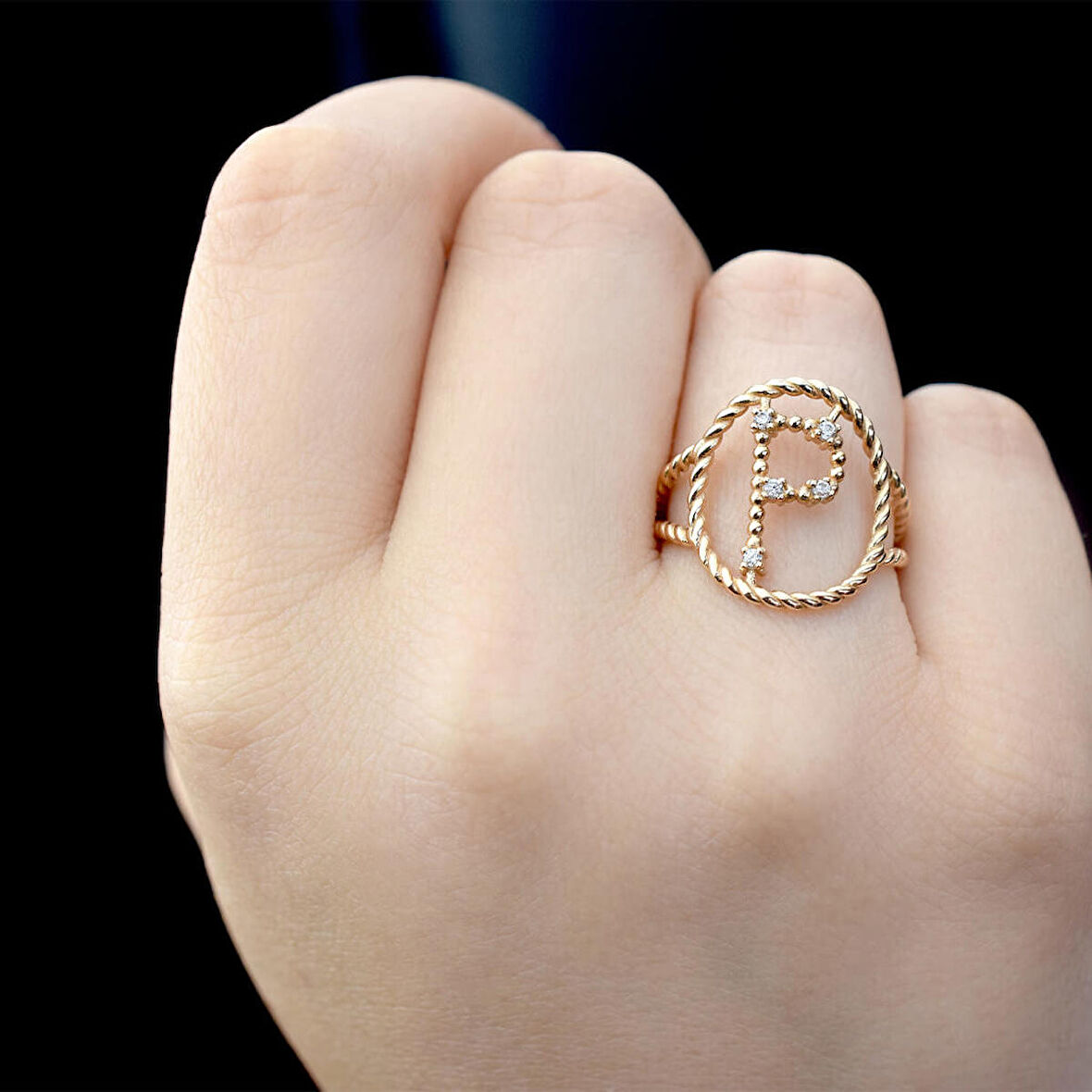 Harfe Özel Tasarım Altın Yüzük