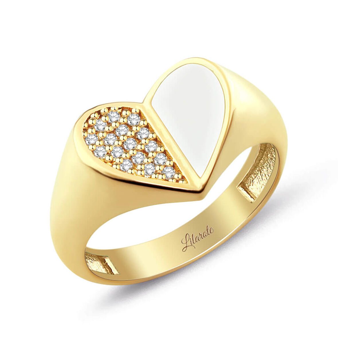 Kalpli Beyaz Mineli Taşlı Altın Yüzük