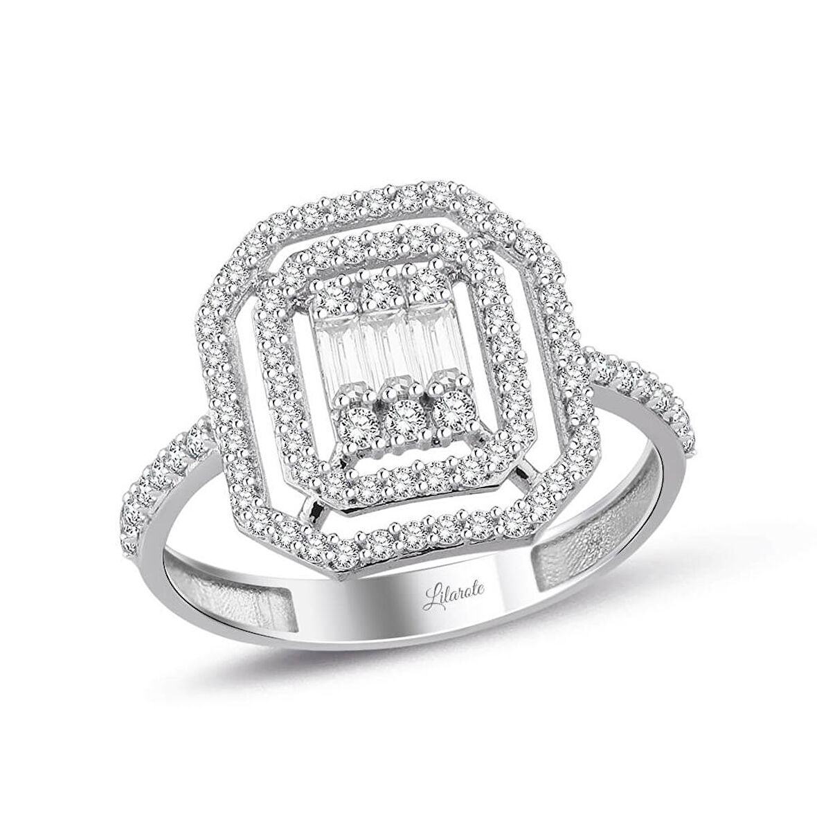 Baget Çift Şerit Yüzük Beyaz Altın 14 Ayar