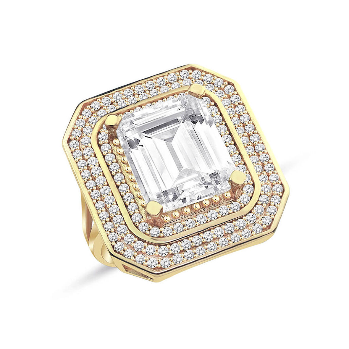 Çift Şerit Büyük Baget Taşlı Altın Yüzük