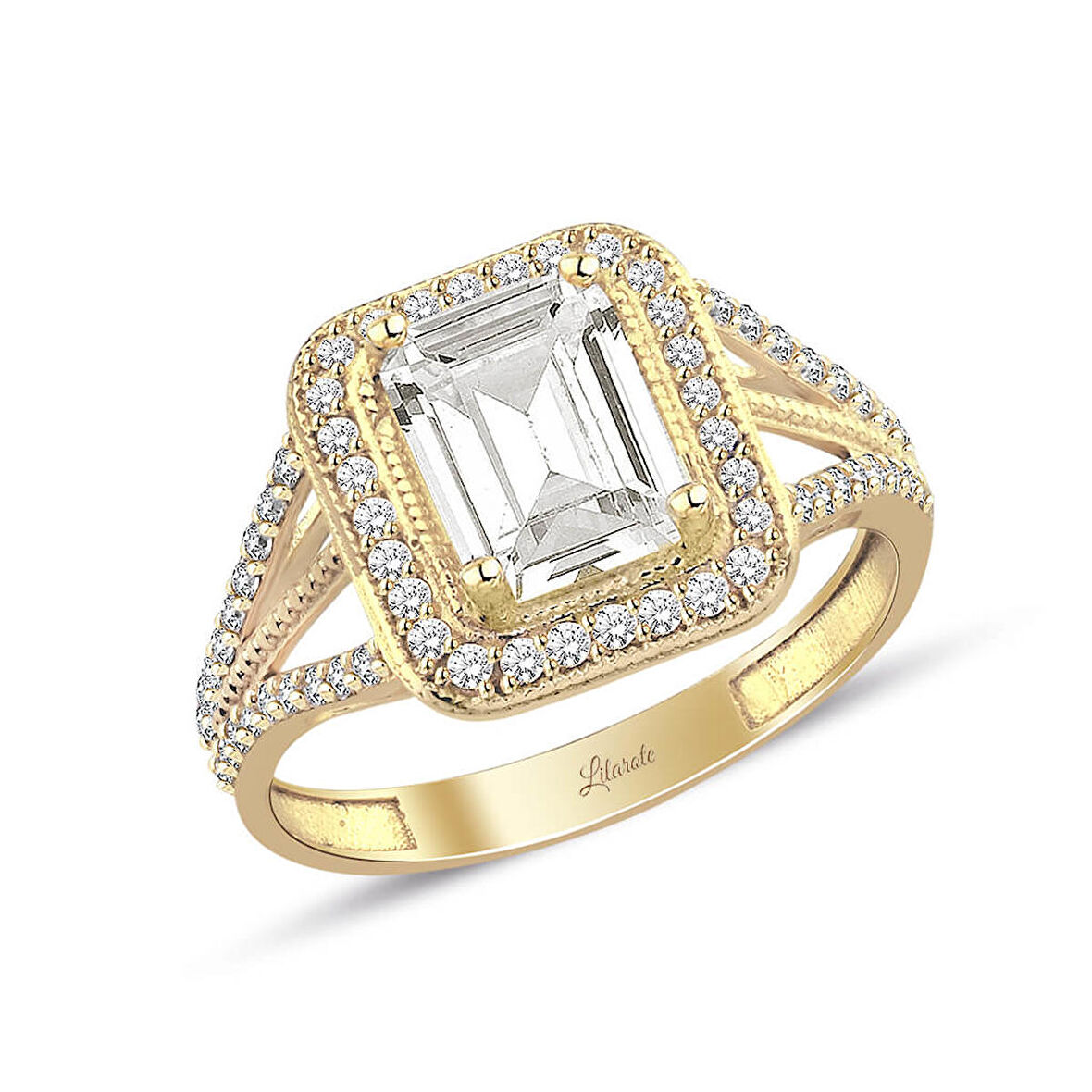 Çift Kollu Baget Taşlı Altın Yüzük